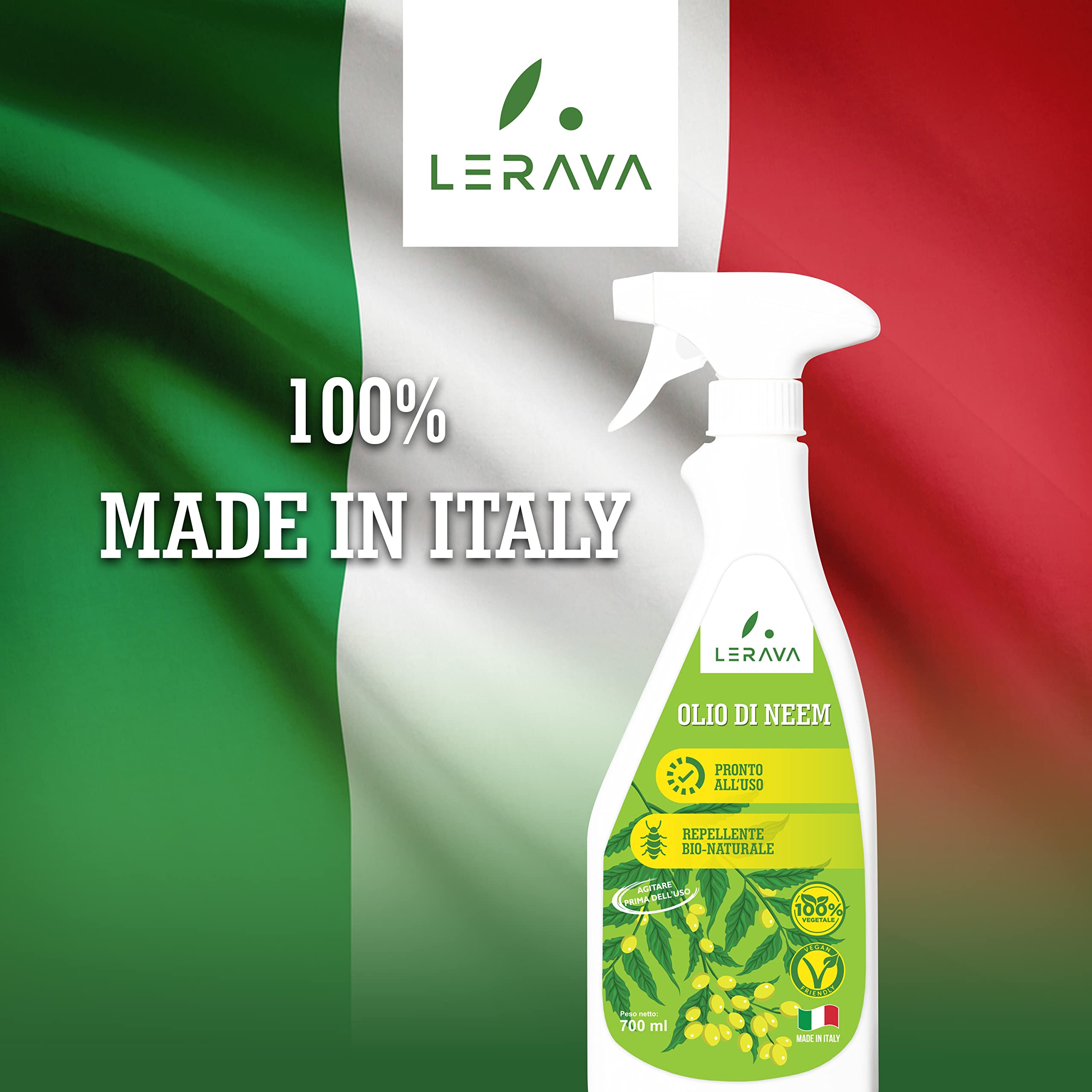 LERAVA® olej neem dla roślin - Gotowy do użycia spray owadobójczy - 100% bio-roślinny olej neem - Hamuje rozwój larw - olej neem 700ml