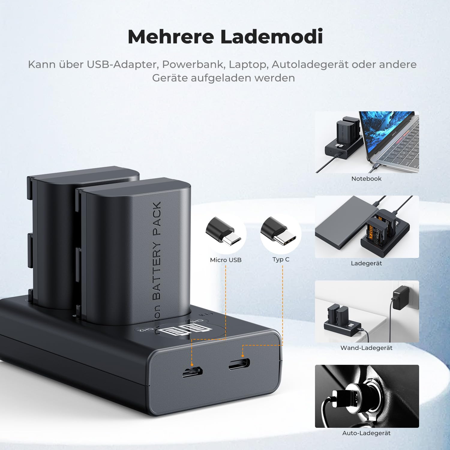 K&F CONCEPT LP-E6NH hohe Kapazität 2600mAh Zwei Akkus und EIN Ladegerät (2er Pack) und 2-Slot Ladegerät Akku-Kit,Kompatibel mit Canon EOS R7 R5 EOS R6 EOS R 5D II III IV 6D II 7D II 60D 70D 80D 90D