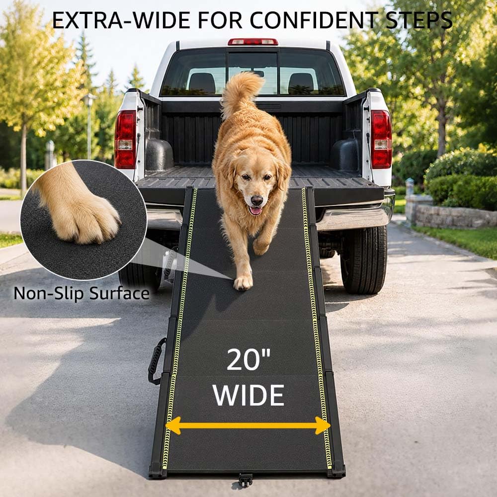 unipaws Rampa telescopica extra lunga per cani, 220 cm, per auto, SUV e camion, larga 51 cm, portatile, con superficie antiscivolo, strisce riflettenti e pendenza delicata, per cani fino a 68 kg