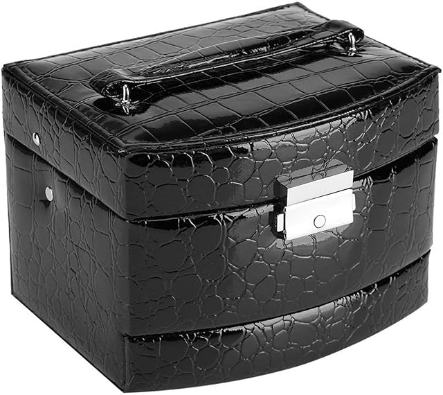Yosoo Health Gear 3 Layers Jewelry Box for Women, Jewelry Organizer with 2 Drawers, Necklace Rings Storage Box Case with Mirror for Rings, Earrings, Necklaces and Lady Gift(black)