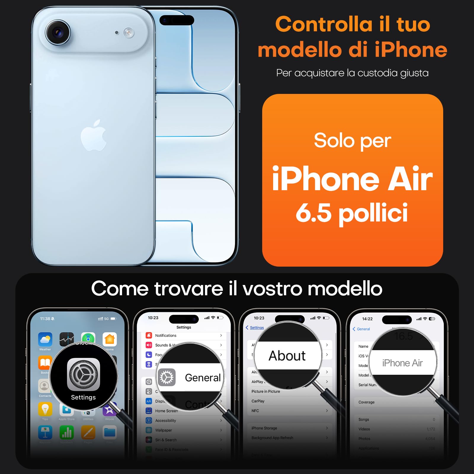 TAURI Cover per iPhone Air con Pellicola in Vetro Temperato,Protezione Completa della Fotocamera,Custodia per Sottile Antishock, Anticaduta 17 Air - Trasparente
