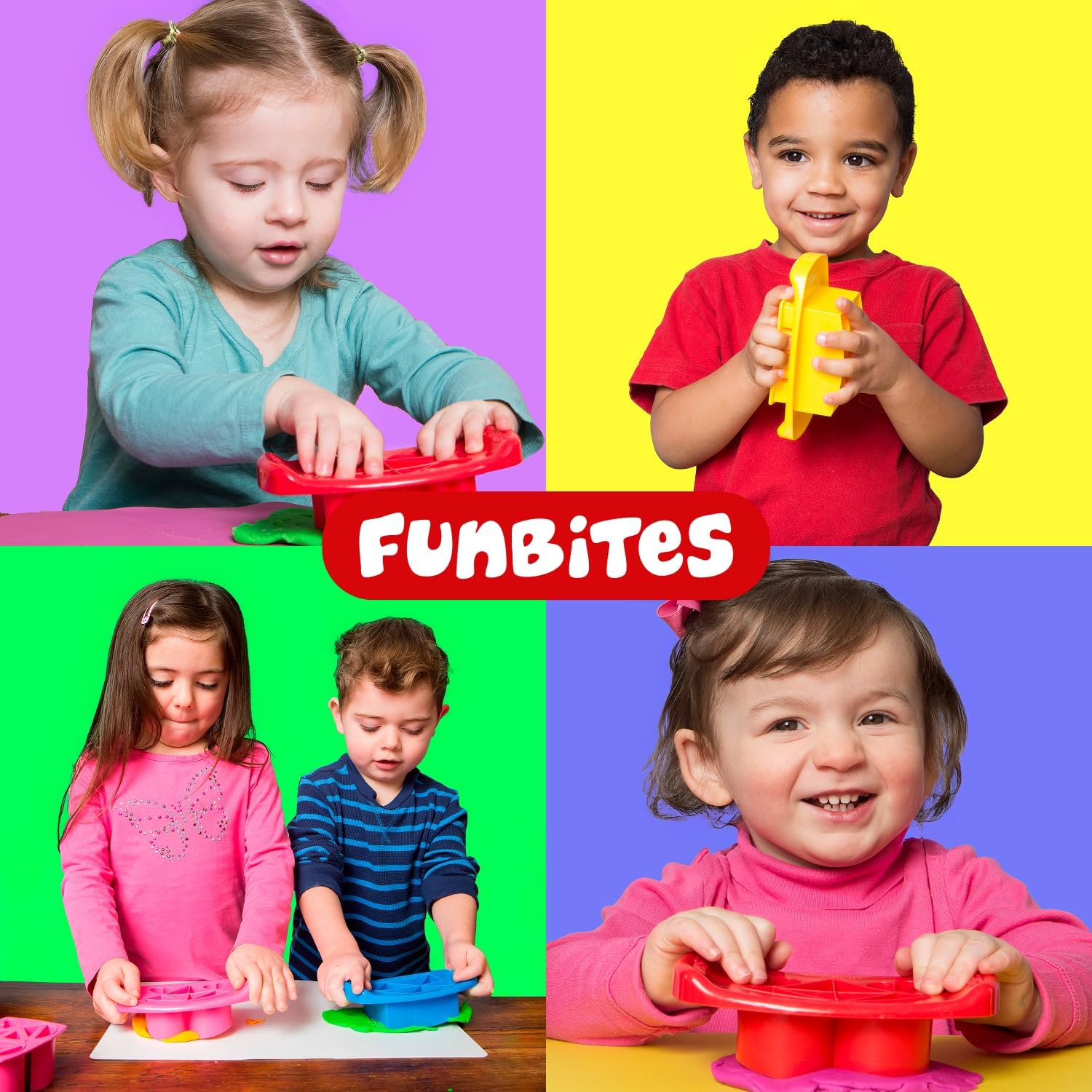FUNBITES Crustless Sandwich Cutter for Kids Lunch (6-piece set), Uncrustable Sandwich Cutter, Bite-Size Food Cutter for Toddlers, Bento Box Accessories, Dishwasher Safe, Squares/Hearts/Triangles 3pk
