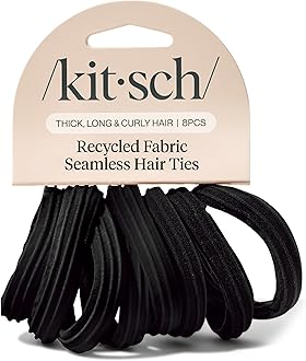 Kitsch Seamless Hair Ties No Damage - Stretchable Hair Bands for Strong All-Day Hold, Ponytail Holders | Hair Accessories for Girls | Ideal Gifts for Women - Black 8 Pcs