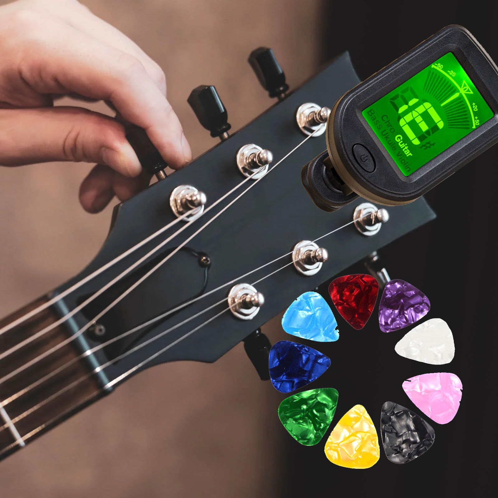 Tuner Clip-on LCD Nero Accordatore Cromatico Digitale Clip-On - Per Chitarra, Basso, Ukulele, Violino, LCD Tuner Cromatico Chitarra