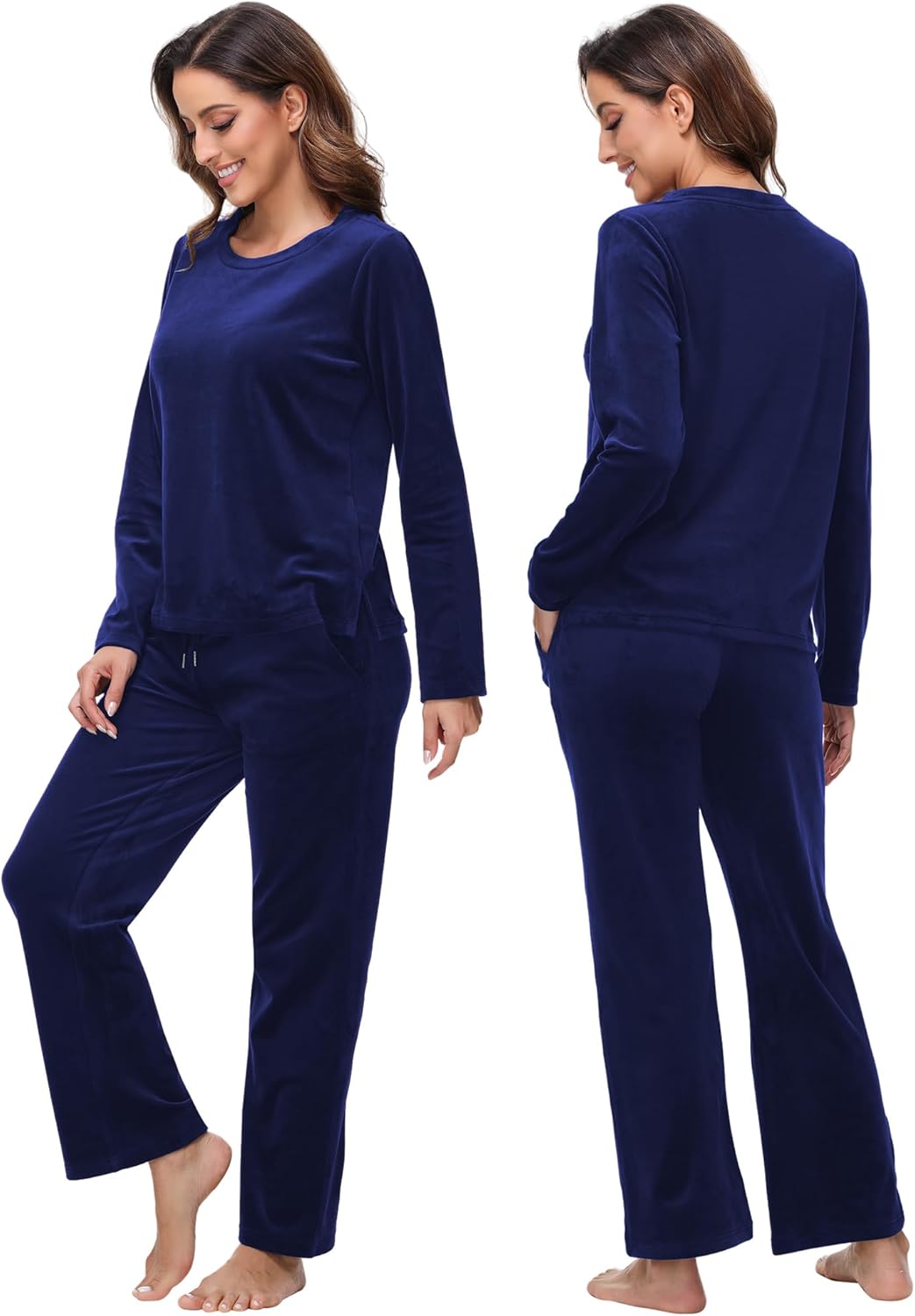 ROYAL MATRIX Womens Velour Sweatsuit, 2 Pieces Velour Tracksuit Jogging Lounge Pajama Set Velvet Sweatshirt and Pants - Image 2