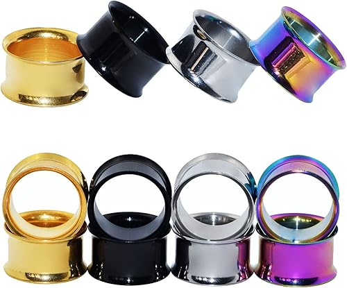 Qmcandy 18 piezas u 8 piezas de 8g-58 pulgadas túneles de oreja de piedra orgánica y acero inoxidable mezclados, plugs para estirar, piercing