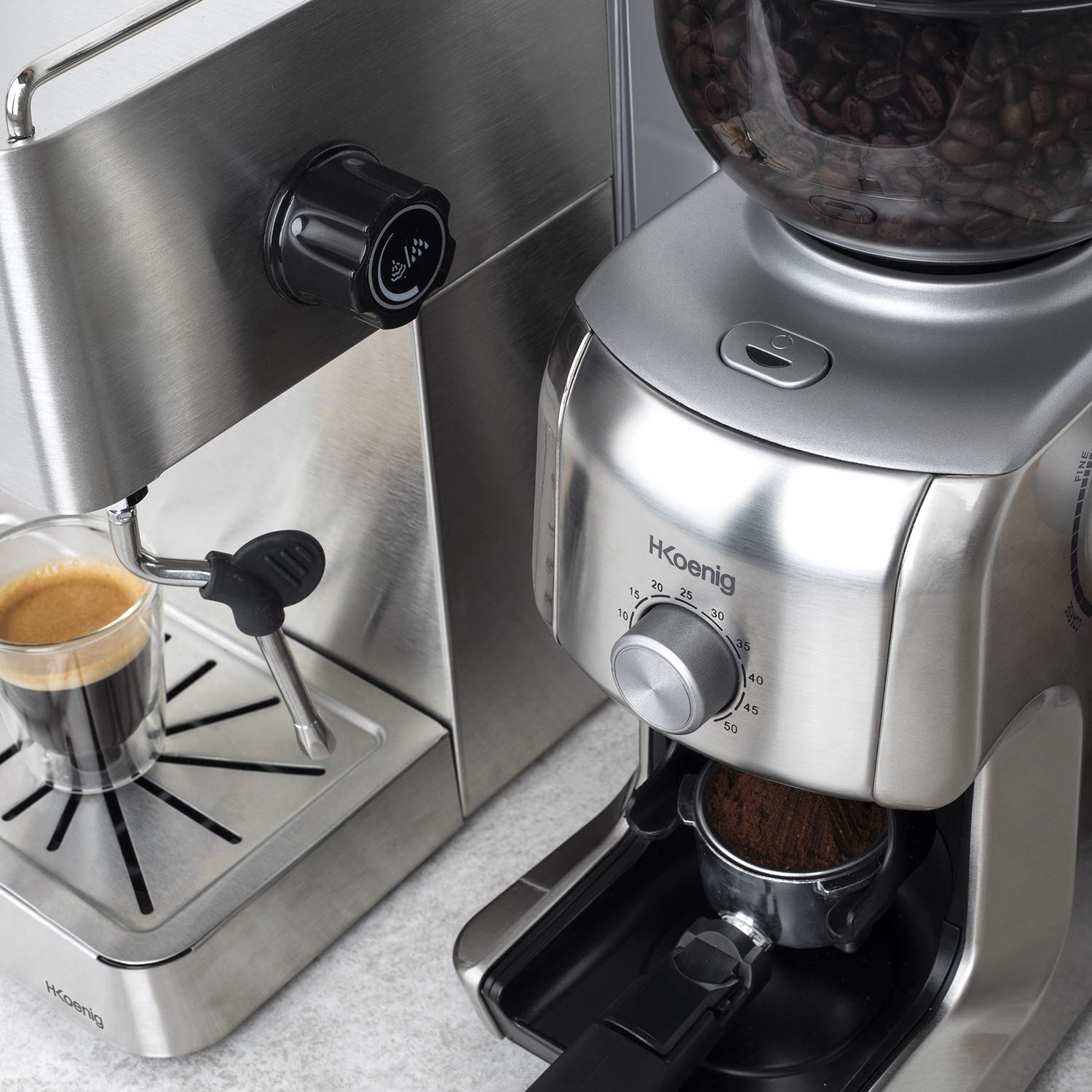H.Koenig Moulin à Café Electrique GRD830, Broyeur Café Grain Professionnel, Grinder Pro, Meule Conique, 16 Tailles de Mouture, Capacité 400g, 130 W