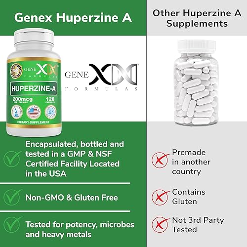 Miniatura 6 de Genex Formulas Huperzine A 200mcg (120 cápsulas)  Nootrópico apoya la memoria, el enfoque y la salud cognitiva, sin OMG, sin gluten, vegetariano
