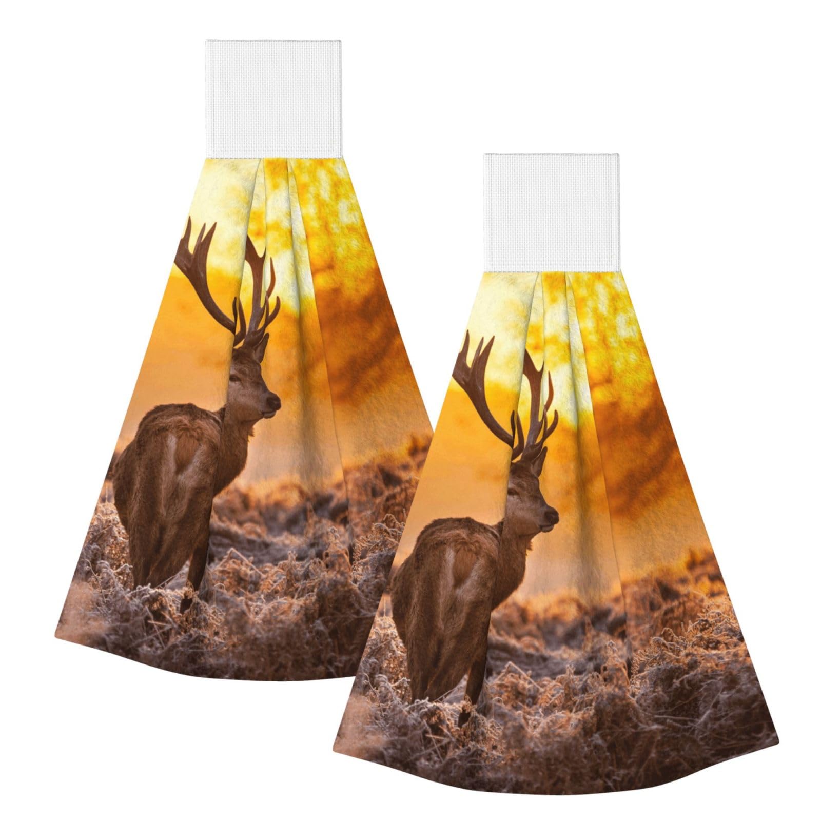 DOPKLNA Elk Deer, 2 Pcs Hanging Coral Fiber Hand Towels for Bathroom, Absorbent Kitchen Towels