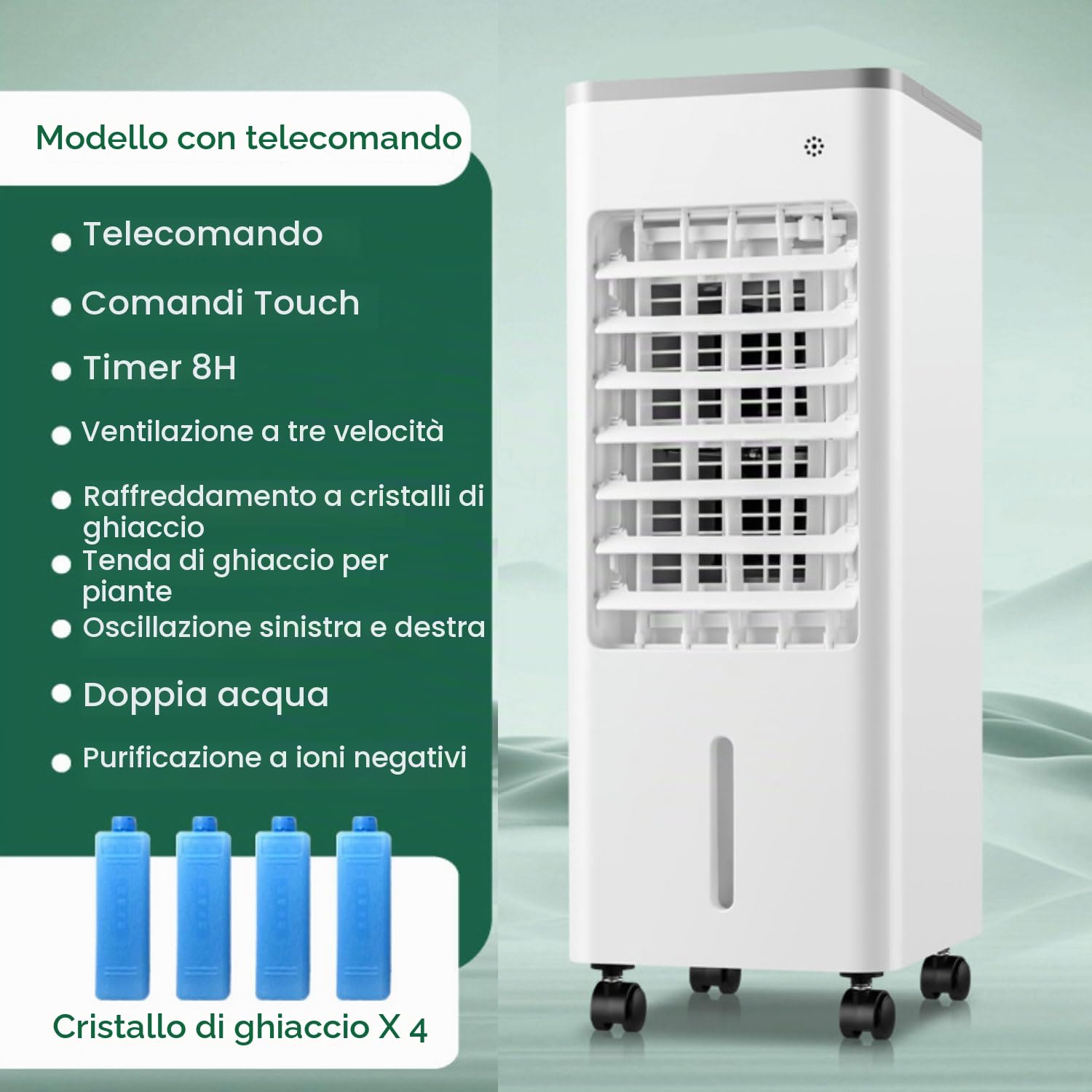 Condizionatore d'aria portatile 3 velocità 90° Oscillante funzionamento silenzioso Display digitale Timer 8 ore Raffreddatore d'aria evaporativo con ventola di raffreddamento a distanza per casa