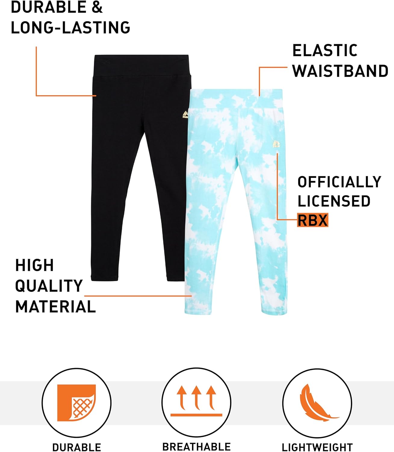 RBX Girls Athletic Leggings - 2 Pack Cotton Stretch Leggings for Girls and Kids Tights - Workout Girl Yoga Pants (4-16) - Image 2