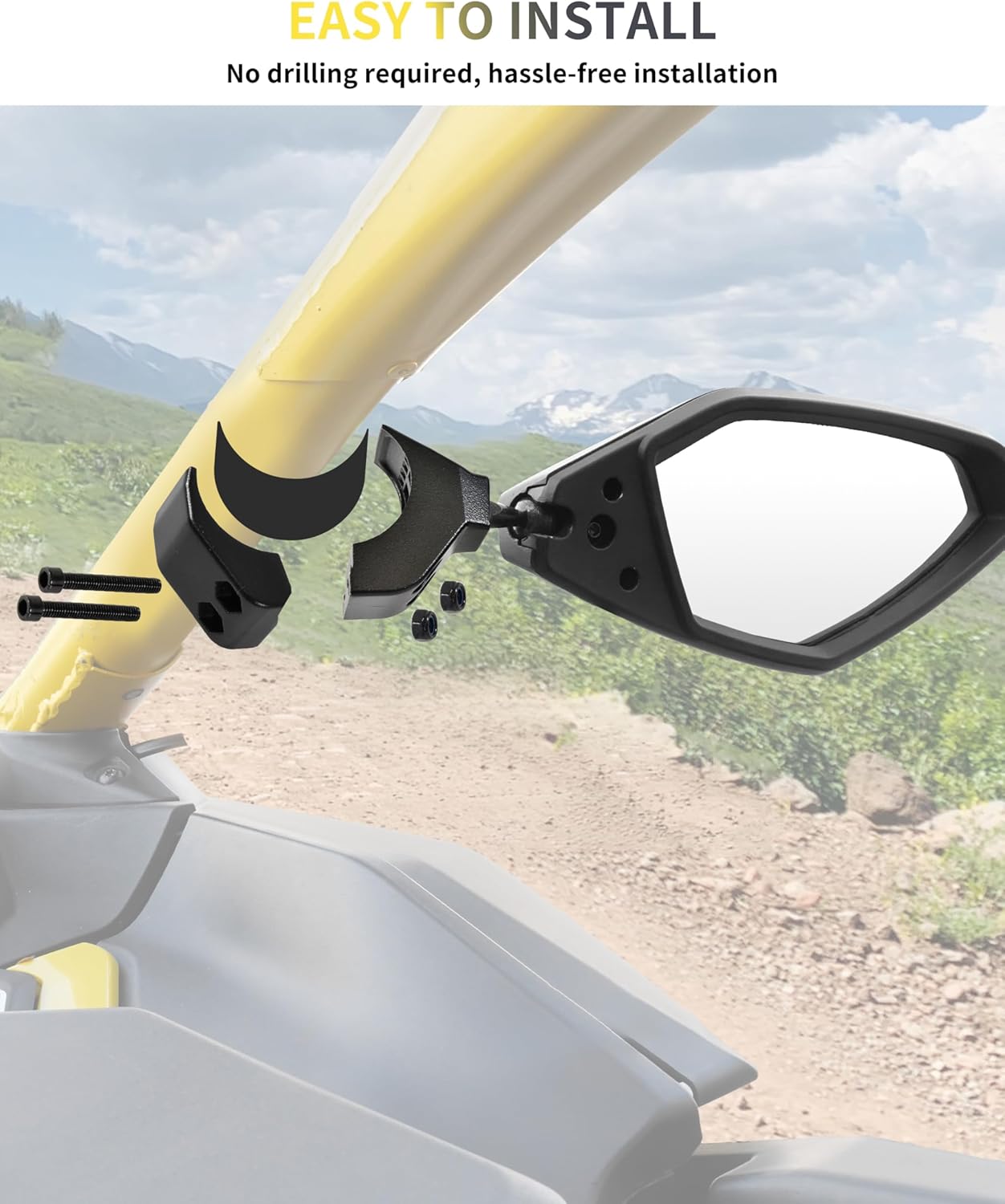 Aluminum Side Mirrors for Can-Am Maverick R / X3 / Max 2017-2025, Adjustable Folding Clear Rearview Side Mirrors Replace #715007363 (1 Pair)