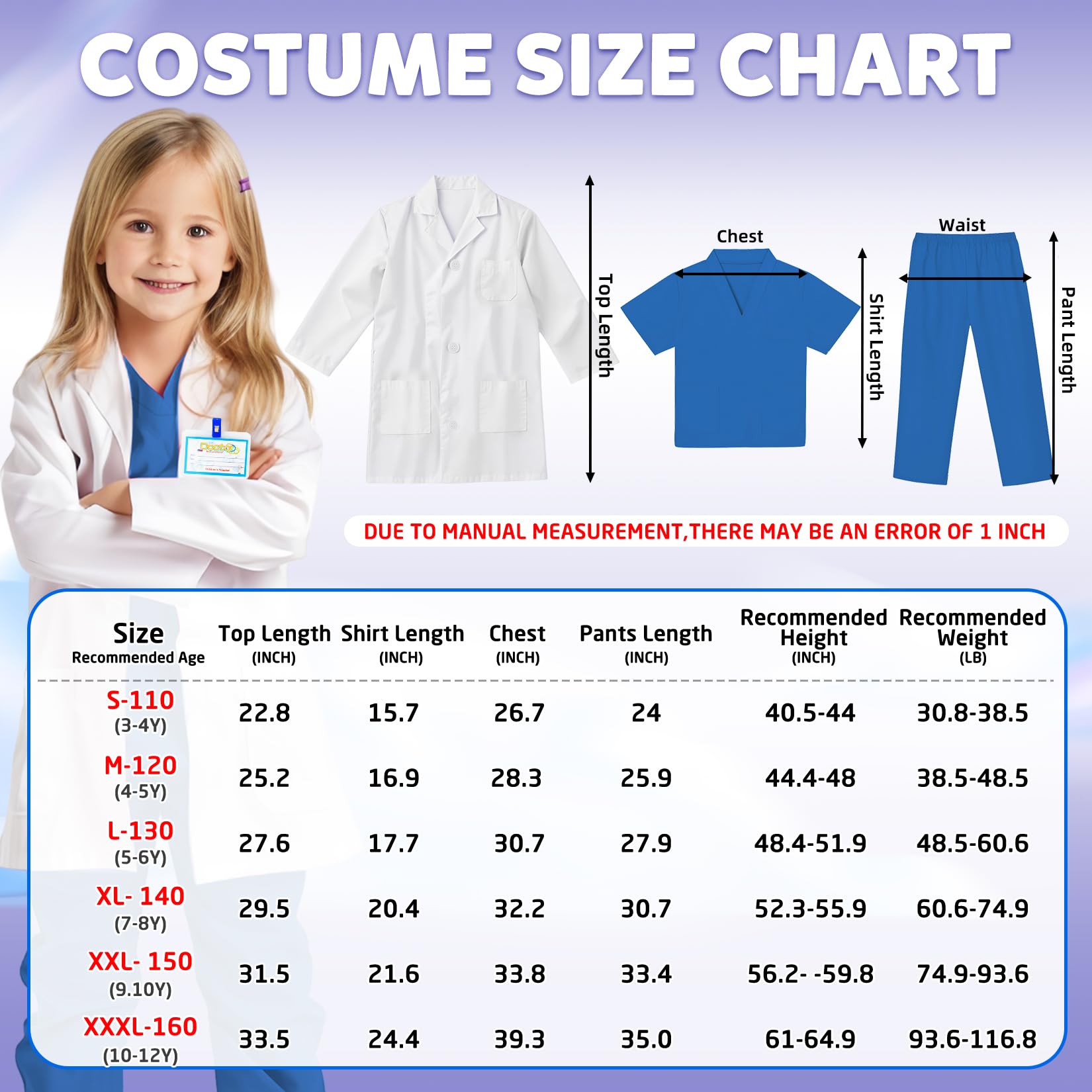 RioRand Doctor Costume for Kids With Stethoscope Lab Coat Career Day Costume Halloween Dress Up For Boys Girls 3-12
