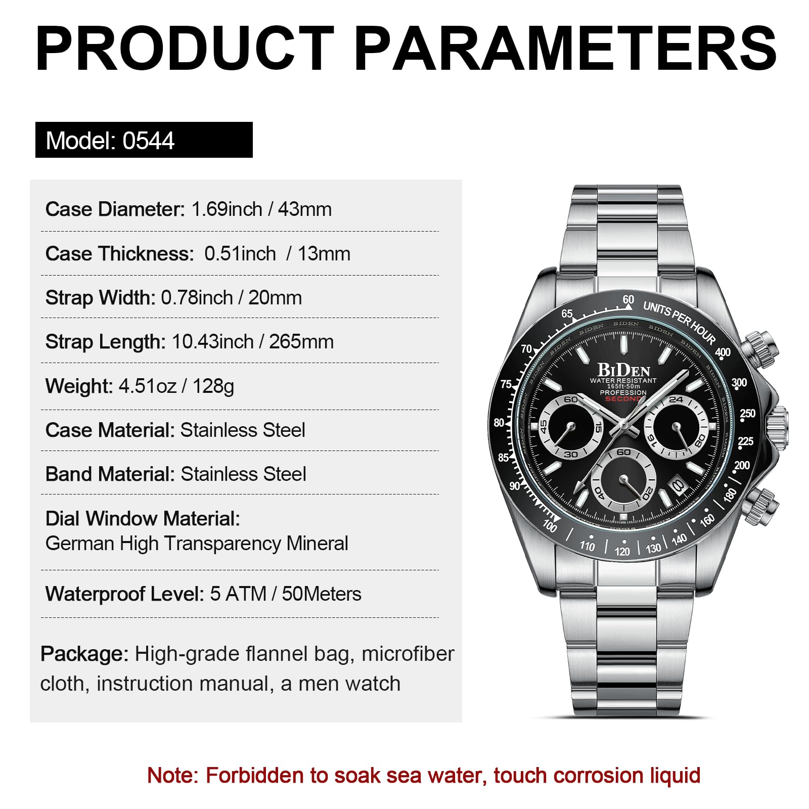 HANPOSH Reloj Hombre Cronógrafo de Acero Inoxidable(Plata Negro11)