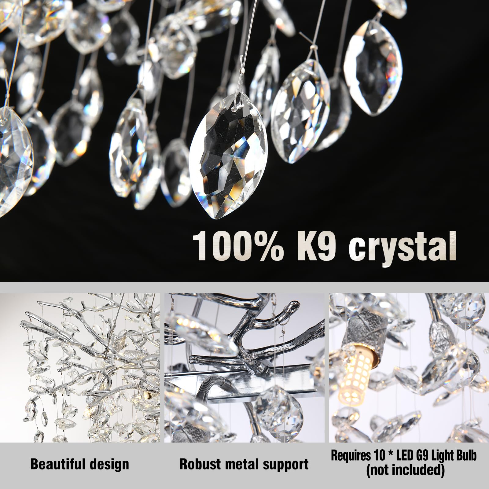 AHXIAOZN Luxury Tree Branch Kronleuchter, Modern Kronleuchter Kristall Leuchte, Große Luxus Kristall Pendelleuchte, Raindrop Leuchte, für Esszimmer, Wohnzimmer (Silber 80cm)