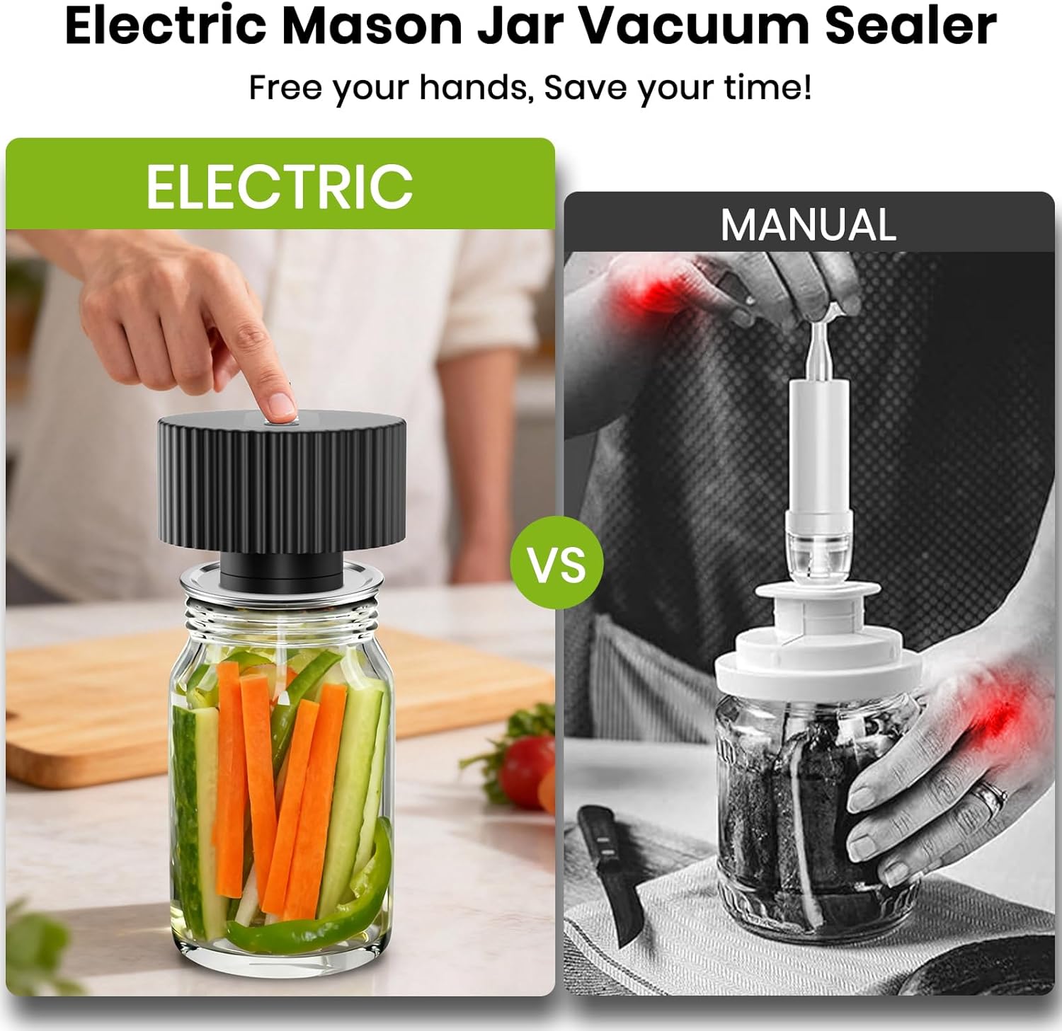 Electric Mason Jar Vacuum Sealer Kit, One-Touch Electric Sealing， for Wide-Mouth Regular-Mouth Mason Jars, Portable Vacuum Sealer for Jars, Gifts for Mom, Grandma(2026 Upgraded)