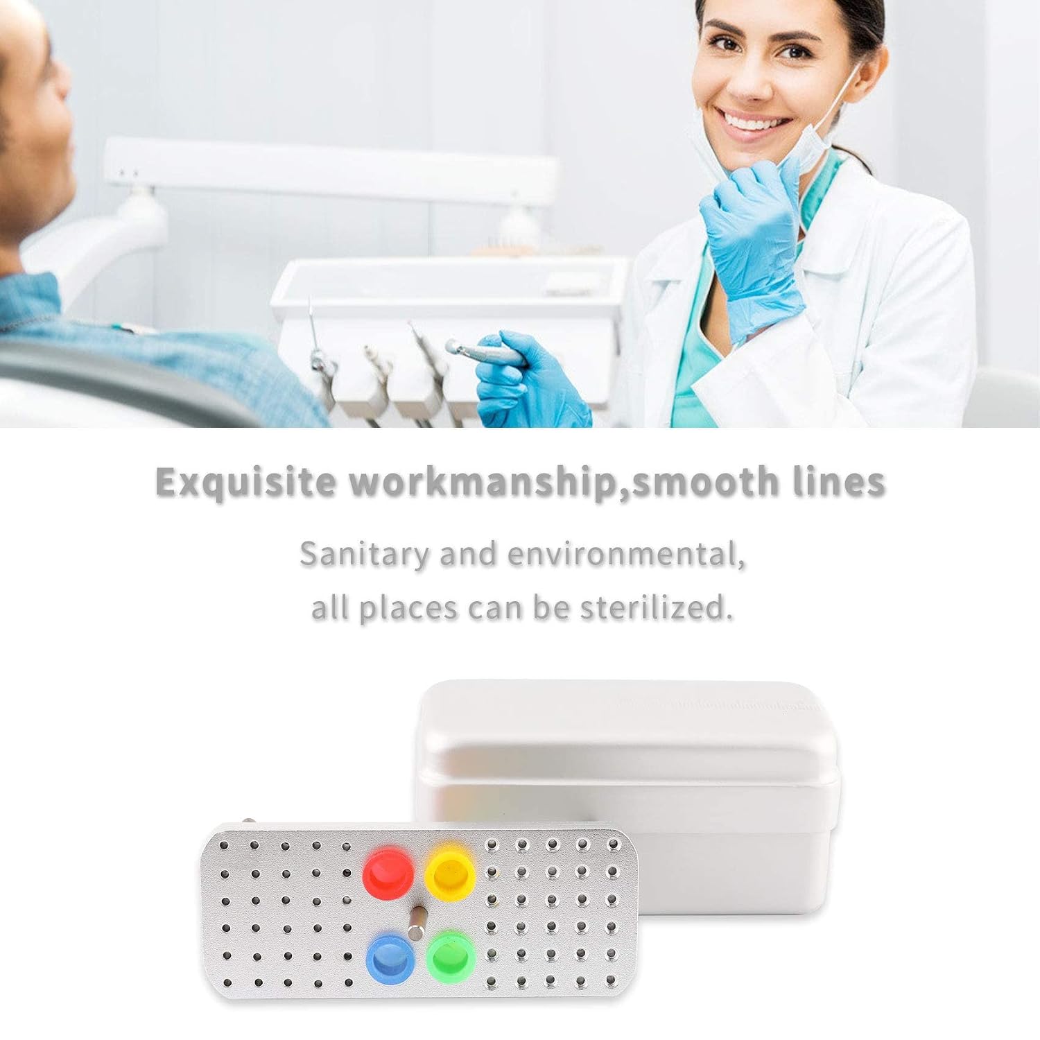 60 Holes Dental Bur Blocks with Measurable Cover Autoclavable, Aluminum Burs Case Organizer Disinfection Holder Box for Dental Lab, Dentist Tool (Silver)