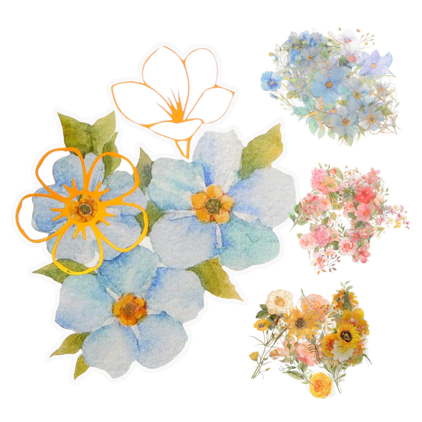 DOITOOL 12 Set Adesivi Floreali per Scrapbooking Stickers Plastici Trasparenti e Impermeabili per Album Fai da Te Decorazioni per Bottiglie Computer e Biglietti