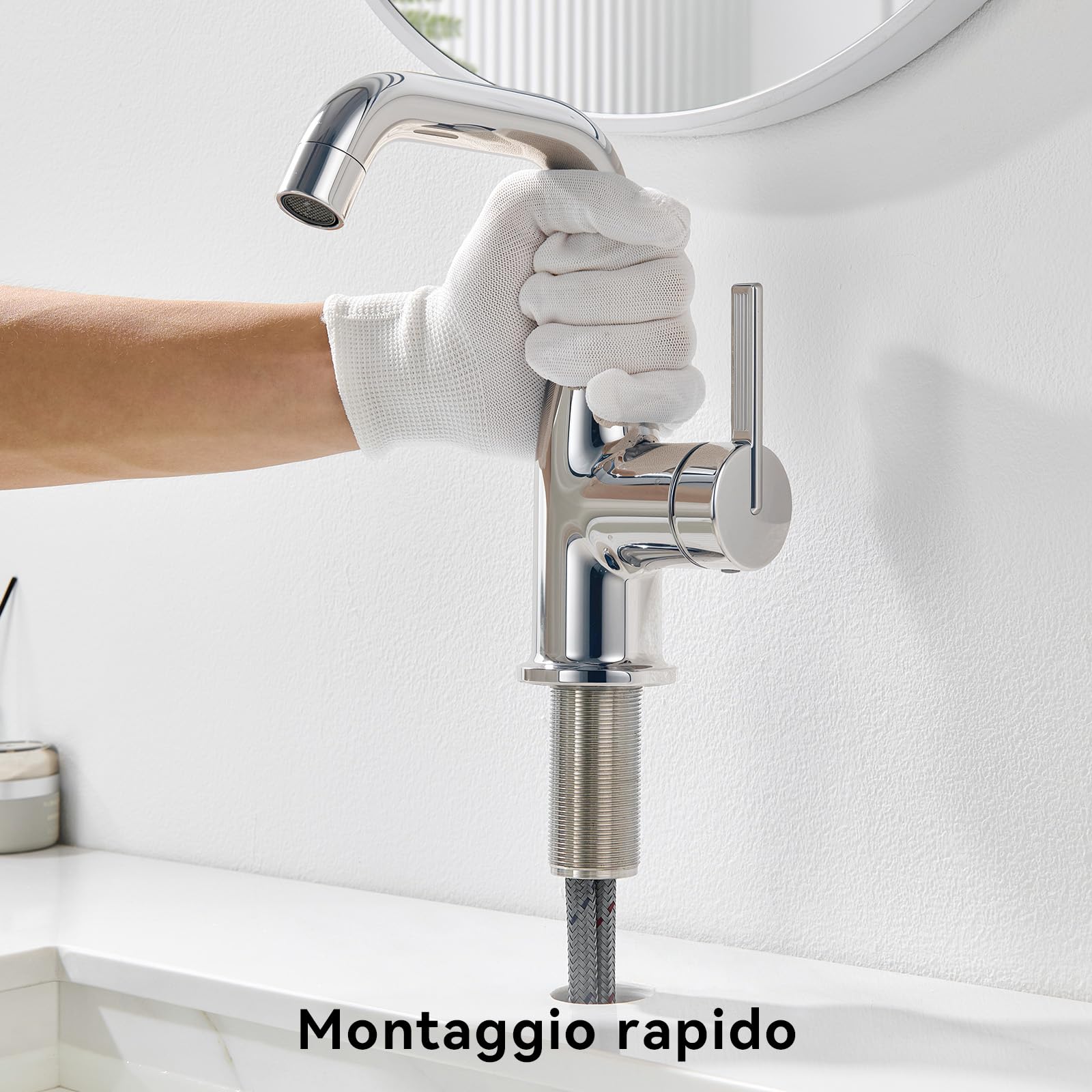 CECIPA Rubinetto Bagno Lavabo con funzione avvio acqua fredda,cromo | Rubinetto bagno girevole a 360°, risparmio energetico e idrico, senza piombo sicuro per acqua calda e fredda