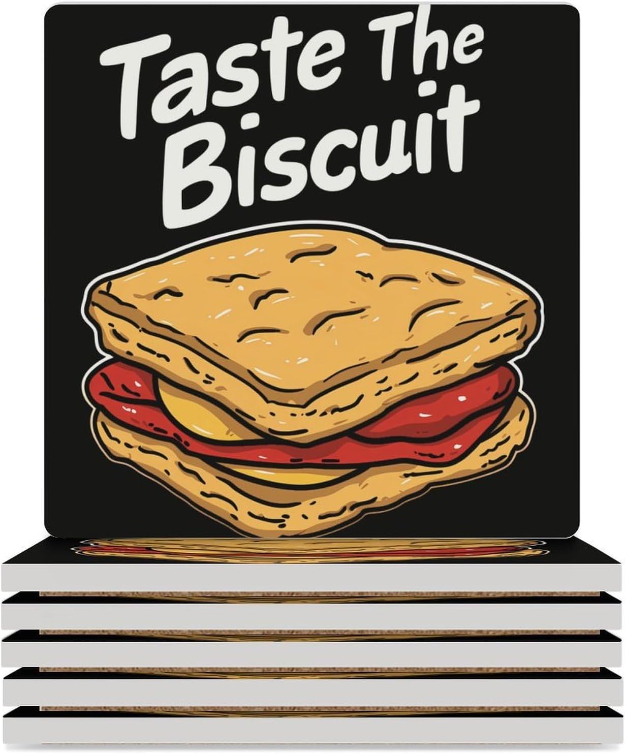 Taste The Biscuit Ceramic Coasters Set Square Drink Coasters Table Coaster for Kitchen Desktop Decor