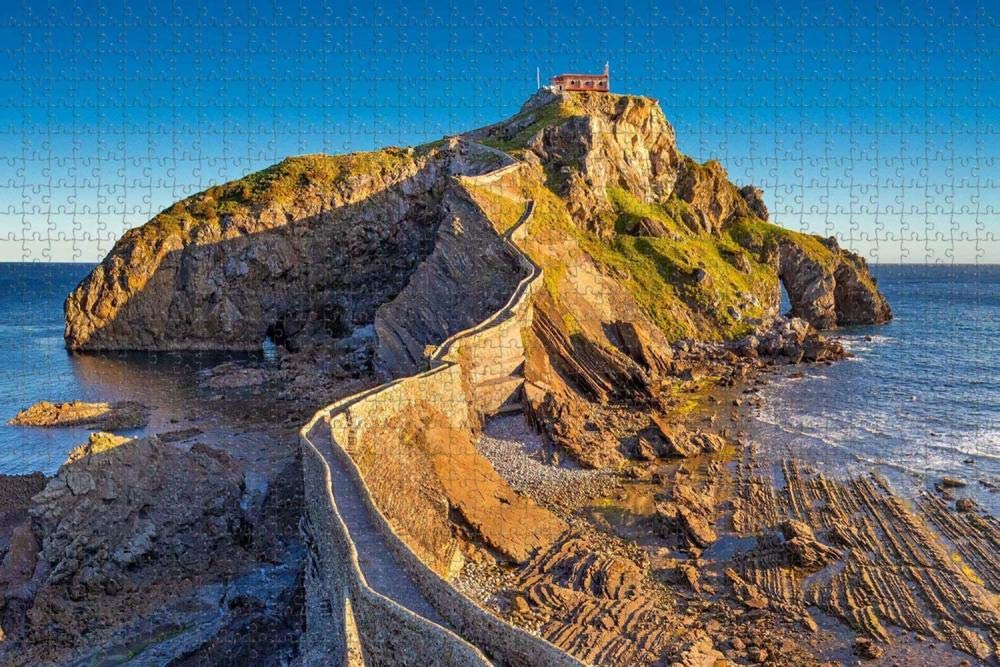 Jigsaw Puzzle for Adults Spain Gaztelugatxe Basque Country Bakio Puzzle 1000 Piece Wooden Travel Souvenir