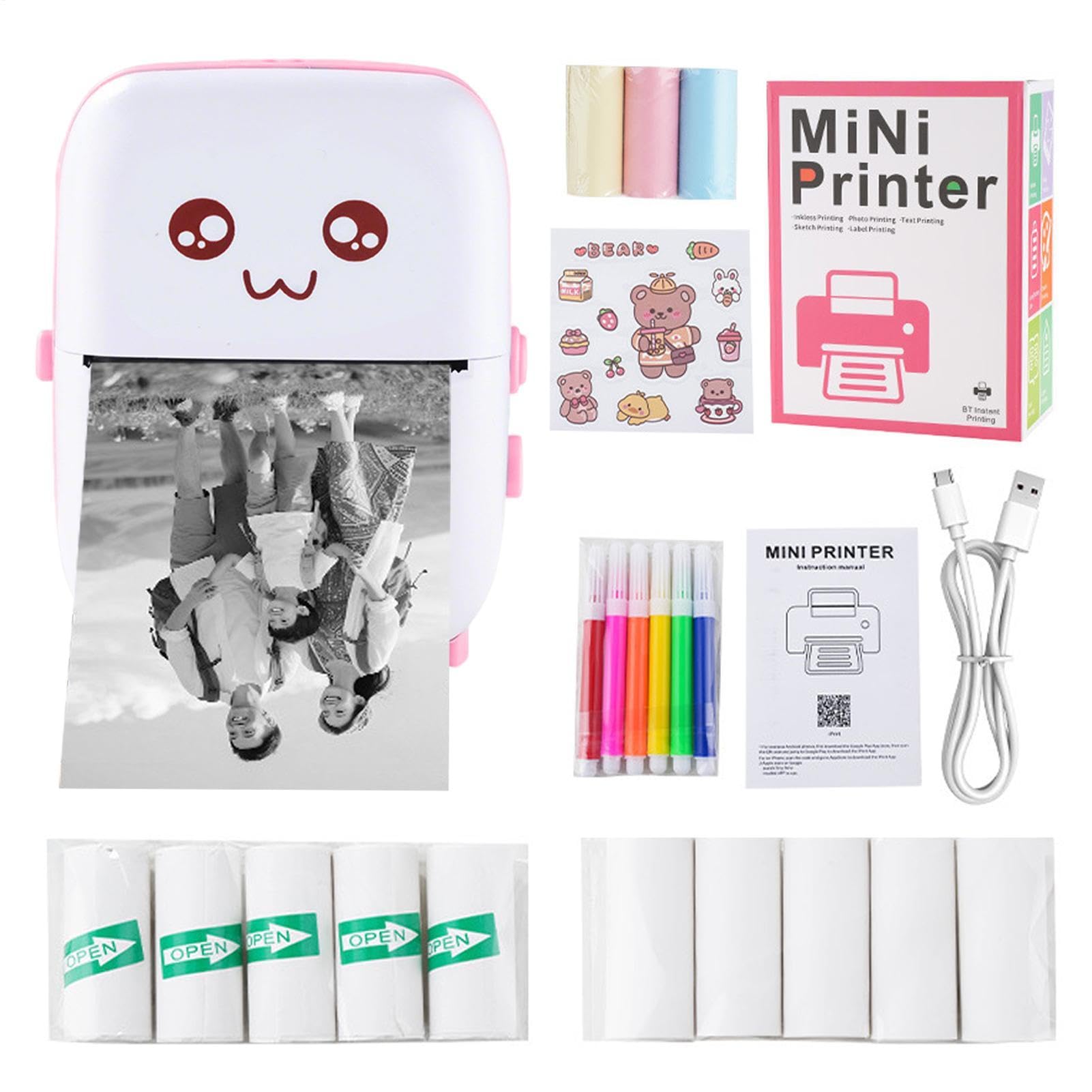 Stampante tascabile, termica, senza inchiostro, elegante, 13 rotoli di carta per foto, appunti, stampante fotografica compatta con connessione wireless, dispositivo portatile per piani di lavoro