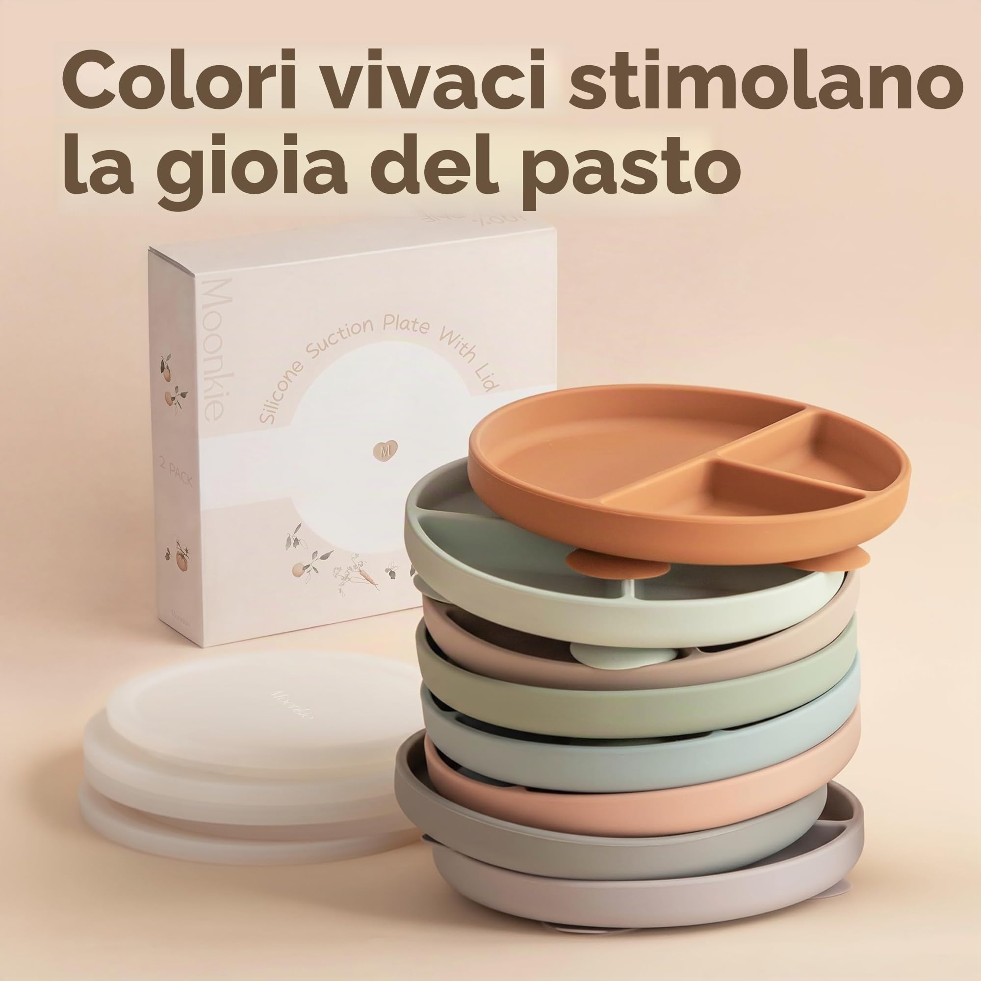 Moonkie Piatto Svezzamento Silicone, 2Psc Piatto con Ventosa per Bambini, con Cucchiaio e Forchetta, Set Pappa Svezzamento Senza BPA, per Lavastoviglie Freezer e Microonde(Menta/Azzurro)