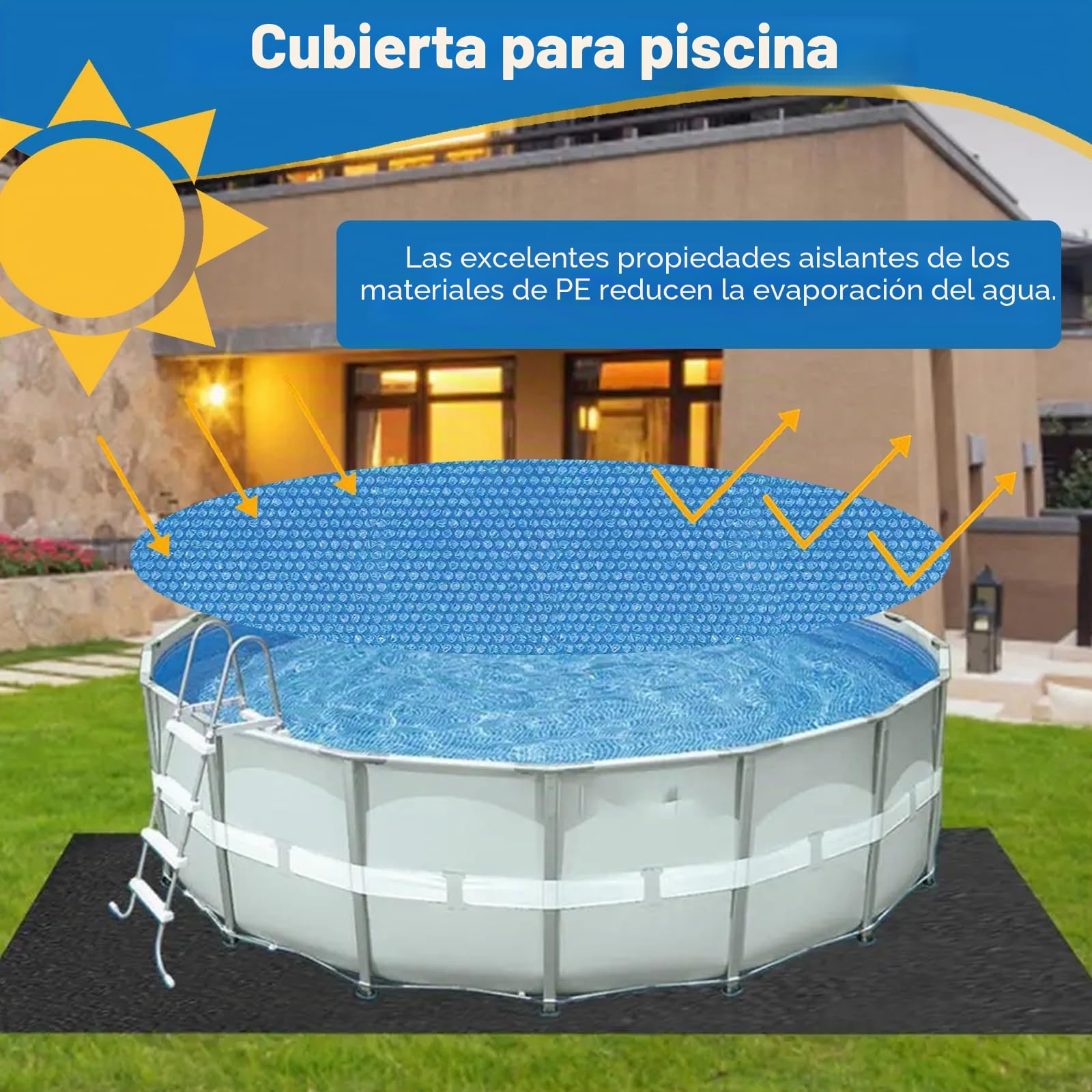 Cubierta de piscina redonda, cubierta protectora, cubierta solar para piscina, lámina de burbujas aislante, lámina aislante para piscina, gruesa y duradera, repele el polvo y las hojas, se puede