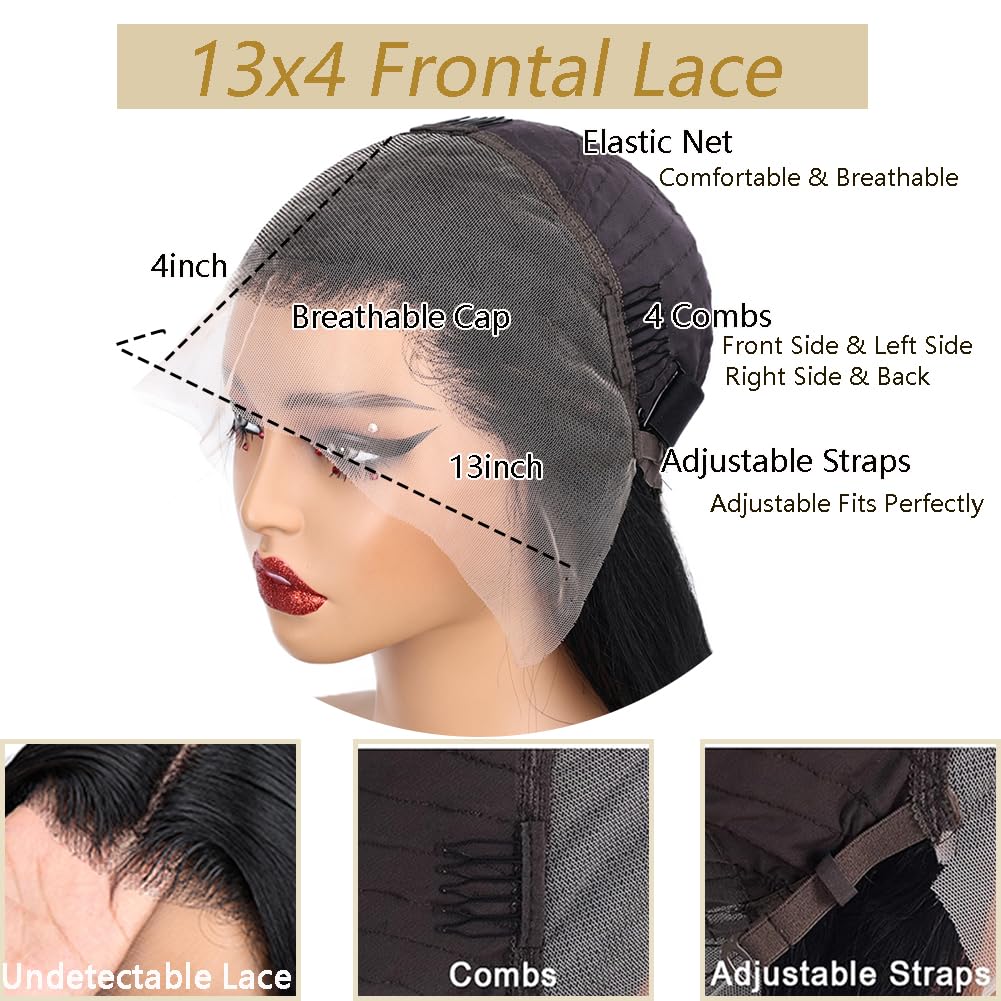 Straight Short Bob Wig Human Hair Natural Black Bob Wig for Women Straight Wigs Human Hair 13X4 HD Lace Front Wigs Human Hair Pre Plucked 180% Density Natural Color 180% Density 14 Inch - Image 7