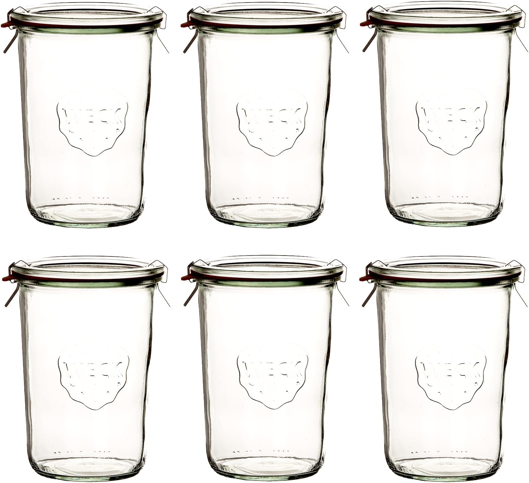 6 x WECK -Sturzglas 850 ml (3 / 4 L) with Rubber Ring and 2 pegs