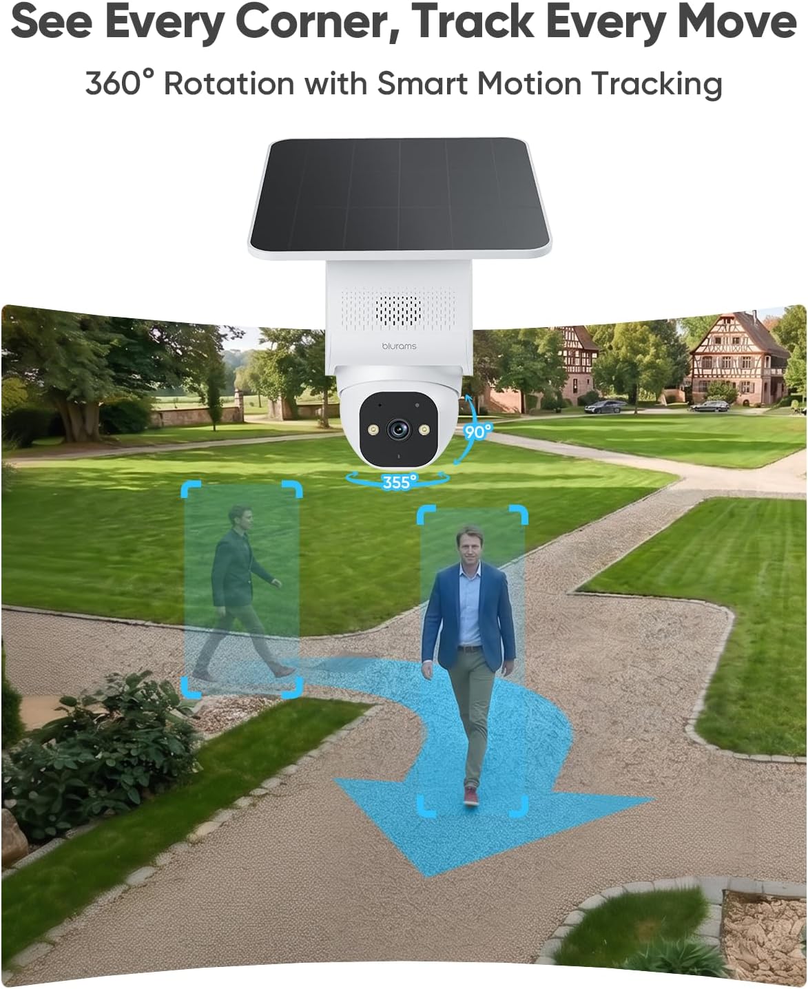 blurams 4K Ultra HD Security Cameras Wireless Outdoor, Outdoor Camera w/5W Solar Powered, AOV 24/7 Recording with SD, AI Motion Tracking, 2.4/5GHz WiFi 6, Color Night Vision