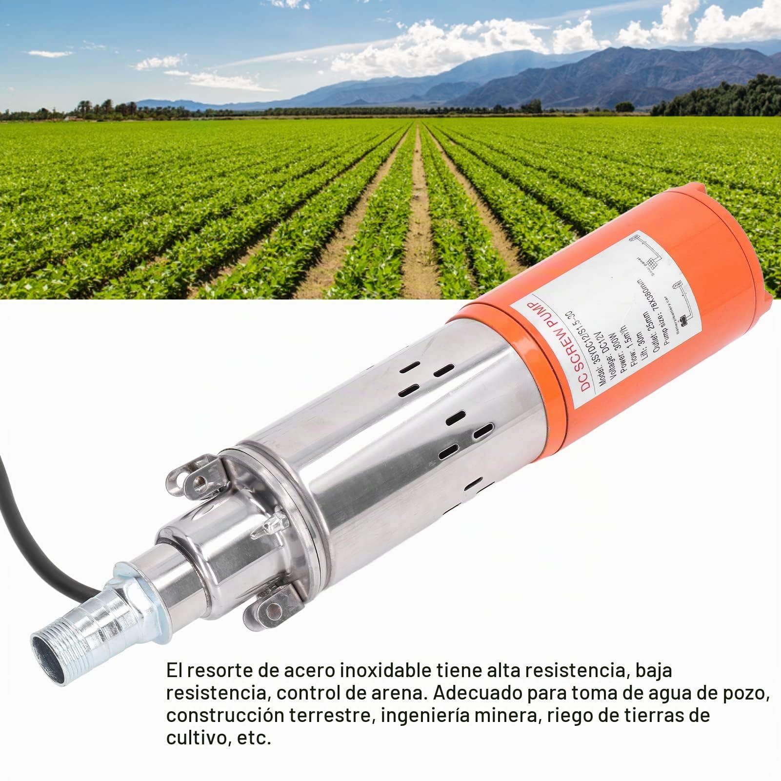 98.4ft High Lift 12/S1.5-30 Bomba De Pozo Solar, 12V 300W Bomba De Pozo Sumergible Solar DC, Bomba Sumergible Solar De Acero Inoxidable Bomba De Tornillo DC Para Jardín De Riego Agrícola