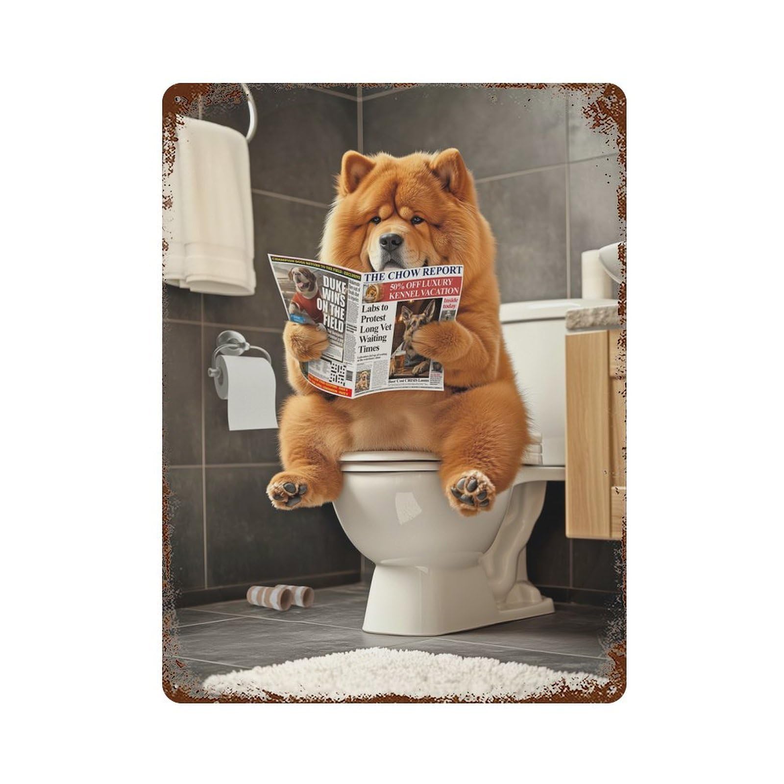 Chow Chow on The Toilet Retro Metal Sign 15.7"x11.8", for Pub, Kitchen And Man Cave Decor, Retro Wall Decor