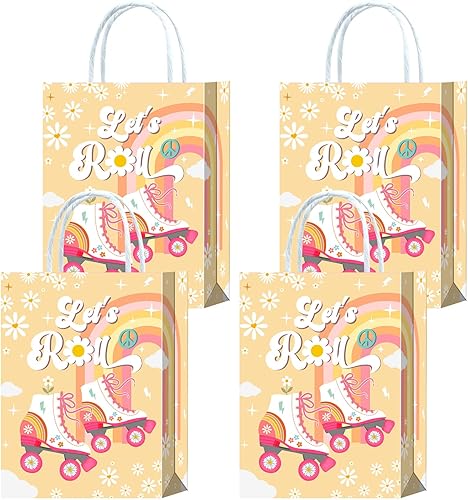 Tyndallrays 16 piezas Let's Roll Retro Groovy Roller Skates Bolsas de regalo para patinaje sobre ruedas, suministros de fiesta de cumpleaños,