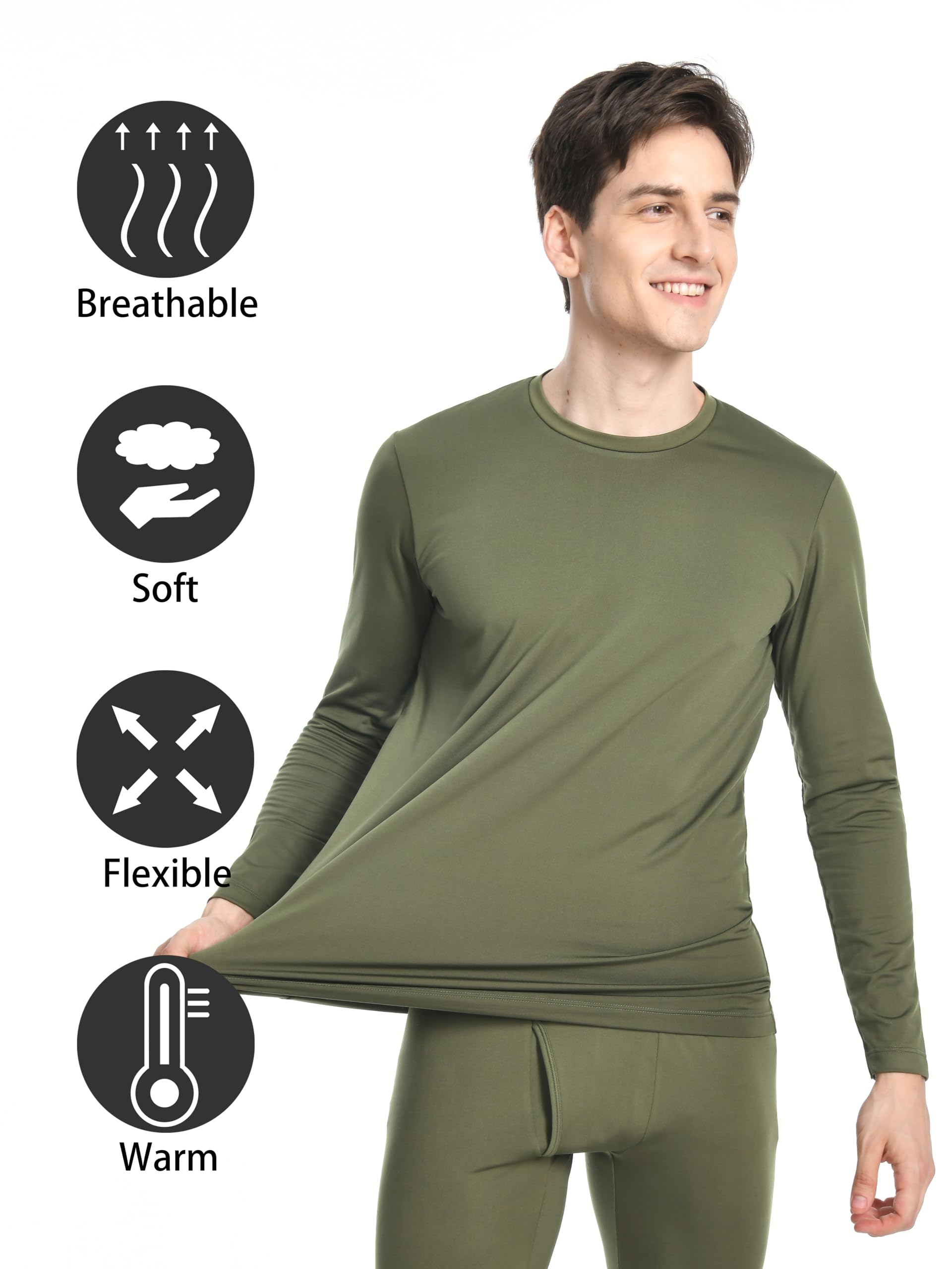 Nutria Maglia Termica Uomo Manica Lunga Pacco da 2, Maglie Termiche con Interno in Pile Girocollo, Biancheria Intima Termica Camicie Foderate in Pile per l'inverno Leggera Sci Corsa Ciclismo U07A