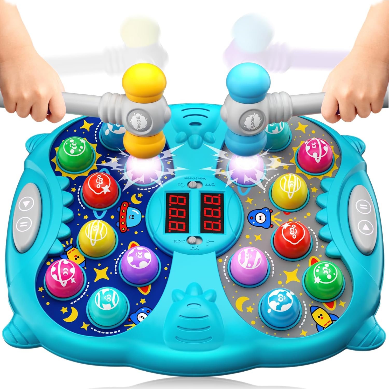 Whack Mole Game for Kids, Idea Gift for 3-12 Year Old Boys and Girls, Interactive Pounding Toy with 2 Hammers, Lights & Sounds, 3 Game Modes Educational Toy for 3 4 5 6+ Year Old Boys- Blue