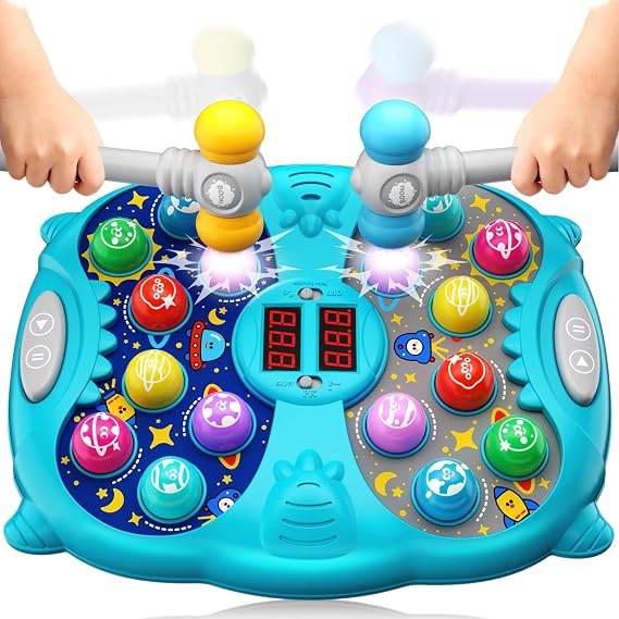 Whack Game Mole for Kids Ages 3-12, Interactive Educational Toys | 3 modes, 9 speeds, 36 challenges, lights & sounds, motor skills & coordination, safe ABS with 2 soft hammers, Birthday Gifts