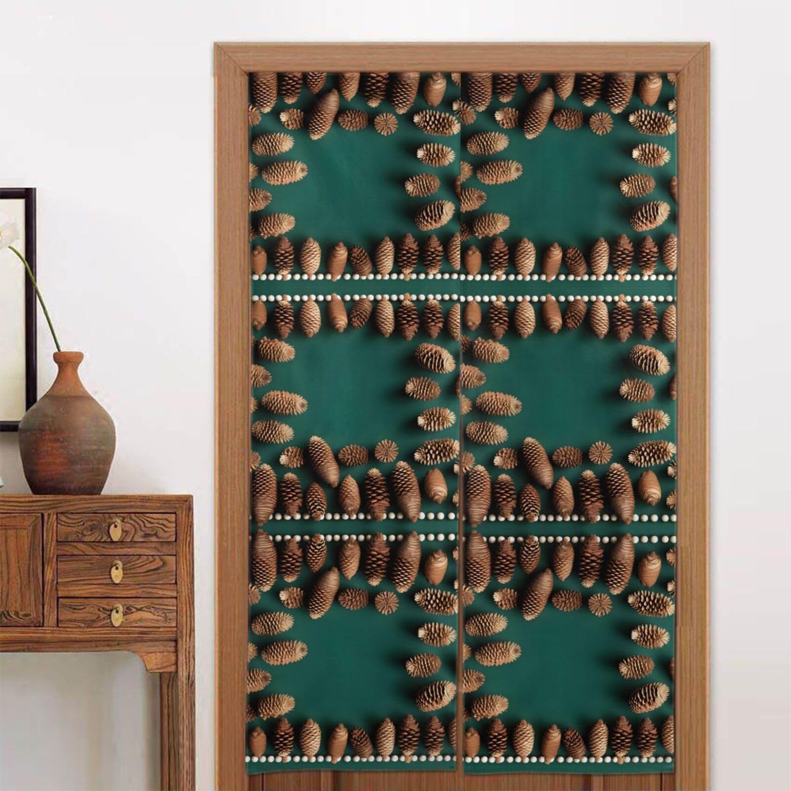 CNTDBU Pine Cone Border Door Curtain 34x56 Inch-Room Divider Panel for Privacy, Entryway Screen for Kitchen Bedroom