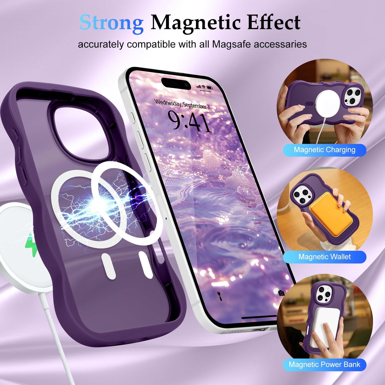 YINLAI Custodia per iPhone 16, compatibile con Magsafe, iPhone 16, magnetica, trasparente, con brillantini, leggera, sottile, in TPU, cover protettiva per iPhone 16, 6,1 pollici, 2024, trasparente