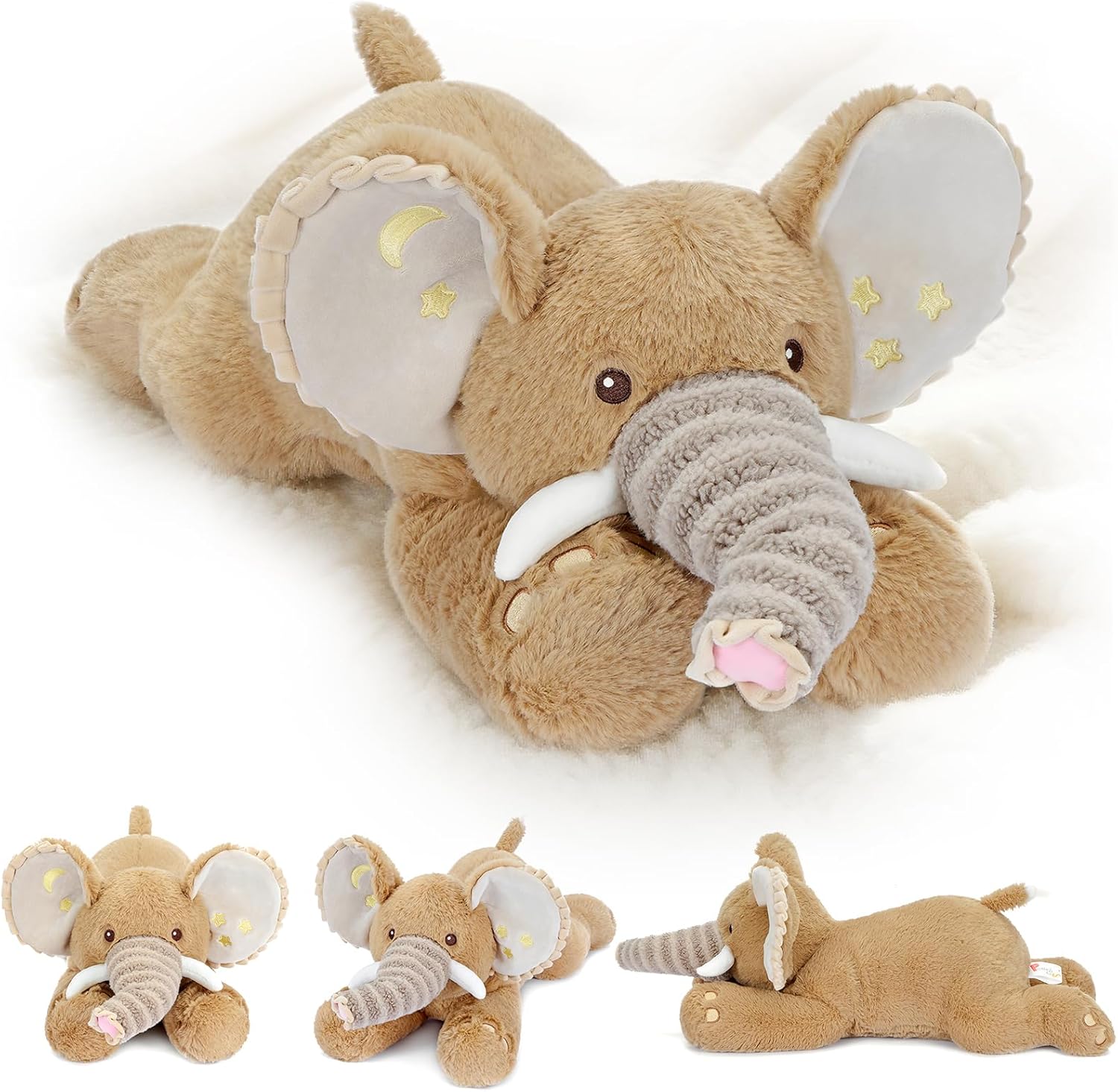 PEACH CAT Goodnight Elephant Stuffed Animal 19.7" Cute Elephant Plush Soft Plushies Toys Gifts for Kids Brown