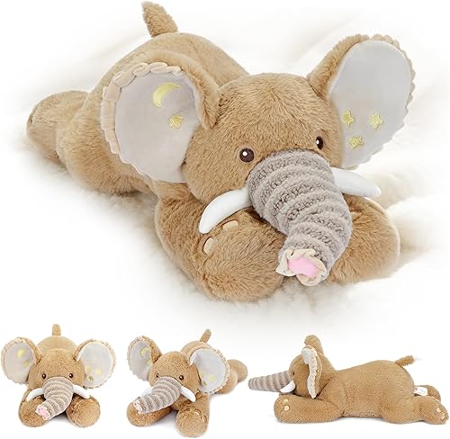 PEACH CAT Goodnight Elefante de peluche de 19.7 pulgadas, lindo elefante de peluche, juguetes de peluche suaves, regalos para niños, marrón