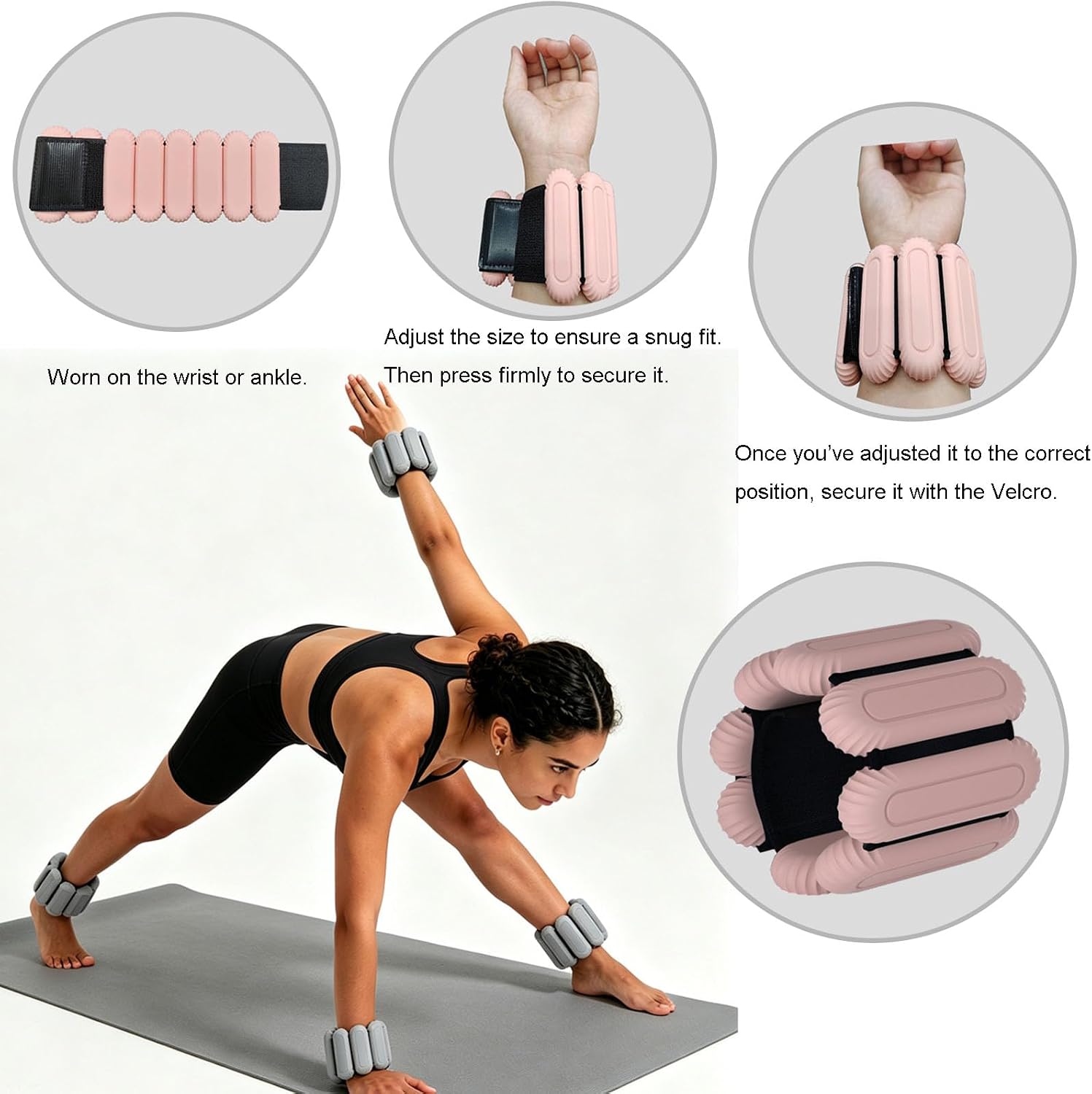 Wrist & Ankle Weights Set for Women (2pcs, 0.5kg Total), Adjustable Silicone Wearable Arm Leg Weighted Bangles, Portable Fitness Weights for Walking, Yoga, Pilates, Dance, Barre & Gym Exercise