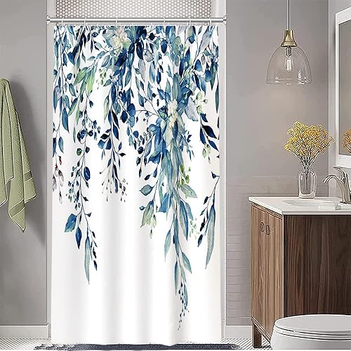 Miniatura 44 de Cortina de ducha verde salvia con eucalipto, cortina de ducha de tela impermeable con hojas de planta de primavera, cortina de ducha acuarela verde