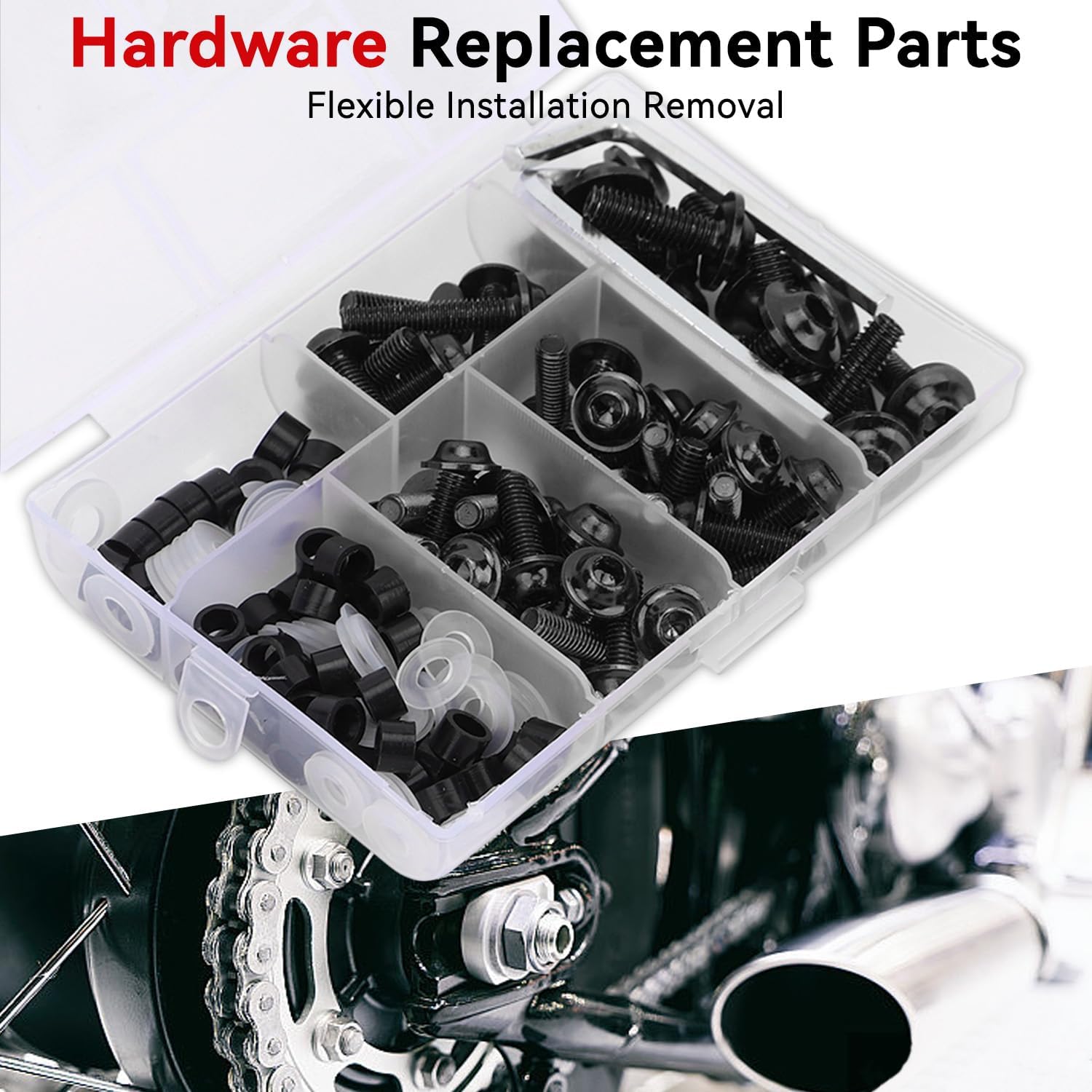 Kit de tornillos para carenado de motocicleta, Juego de pernos en acero inoxidable negro con herramientas, 158 piezas para mantenimiento y modificación de motos, Set completo para DIY