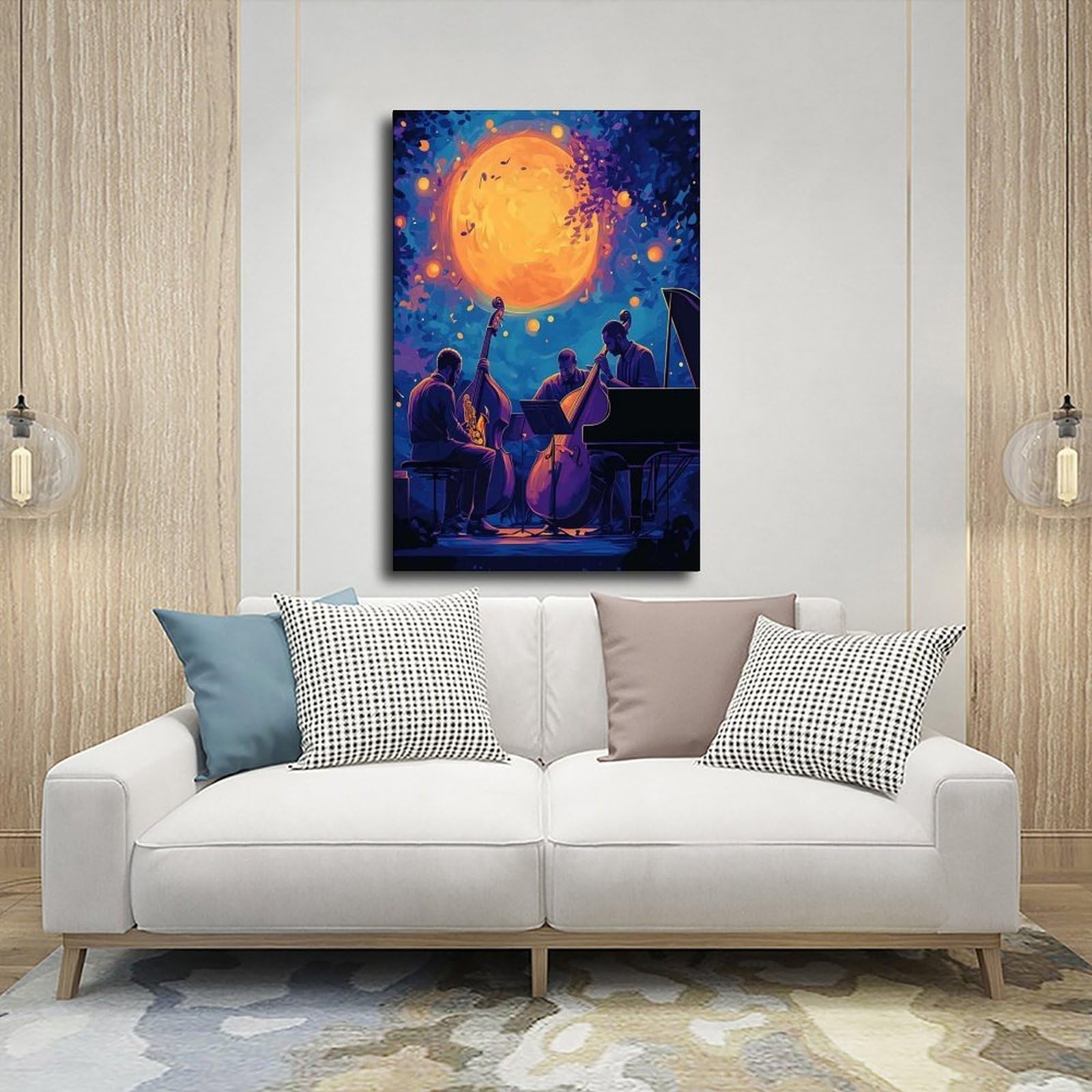 Illustrazione del quartetto jazz, poster artistico con musica notturna su tela, decorazione per camera da letto, ufficio, stanza, regalo, 40,6 cm L x 61 cm W