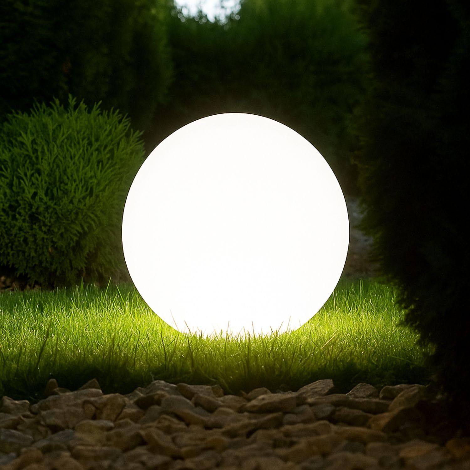 BEPER P207ILO226 Boule lumineuse pour jardin, LED RGB, lumière blanche et multicolore avec capteur crépusculaire, alimentation solaire, avec piquet pour extérieur, diamètre 40 cm.