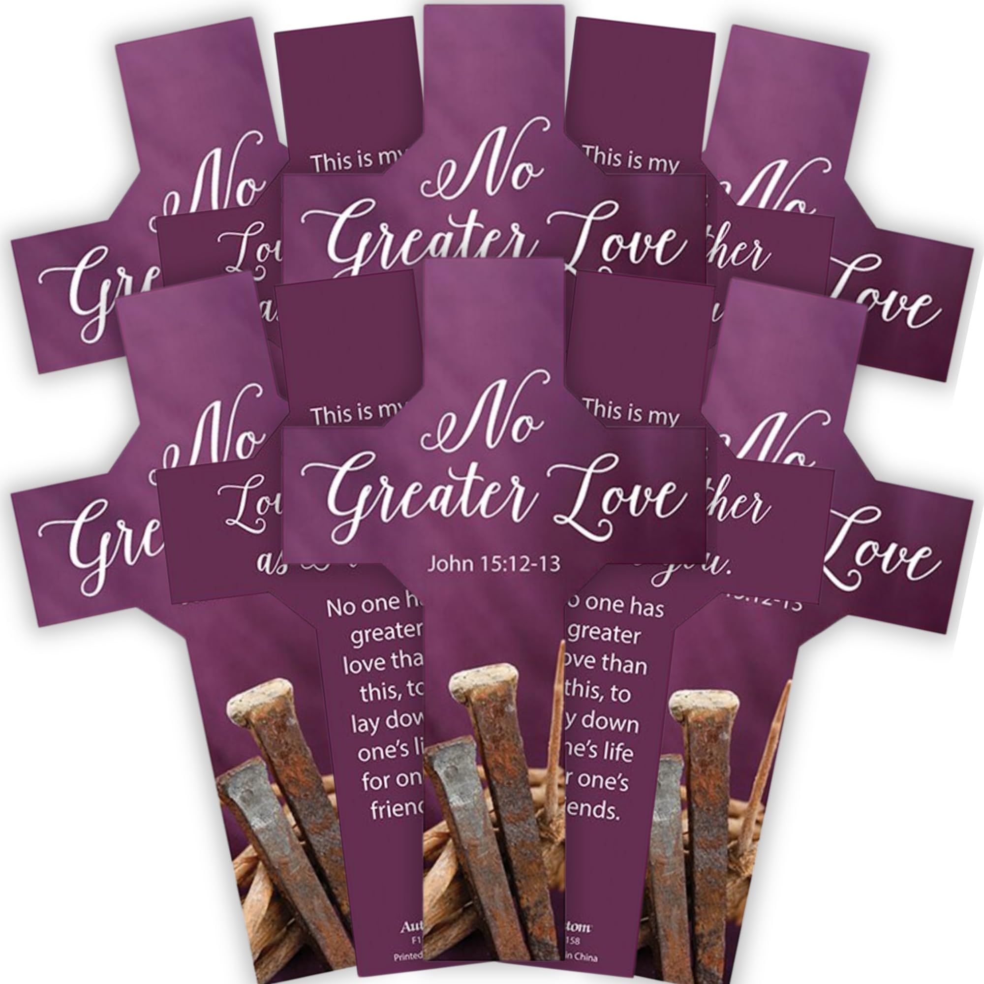 NeedzoLent Bookmark and Prayer Card, No Greater Love Crucifixion Cross, Cardstock Material, Religious Gifts, 6 Inches (Pack of 10)