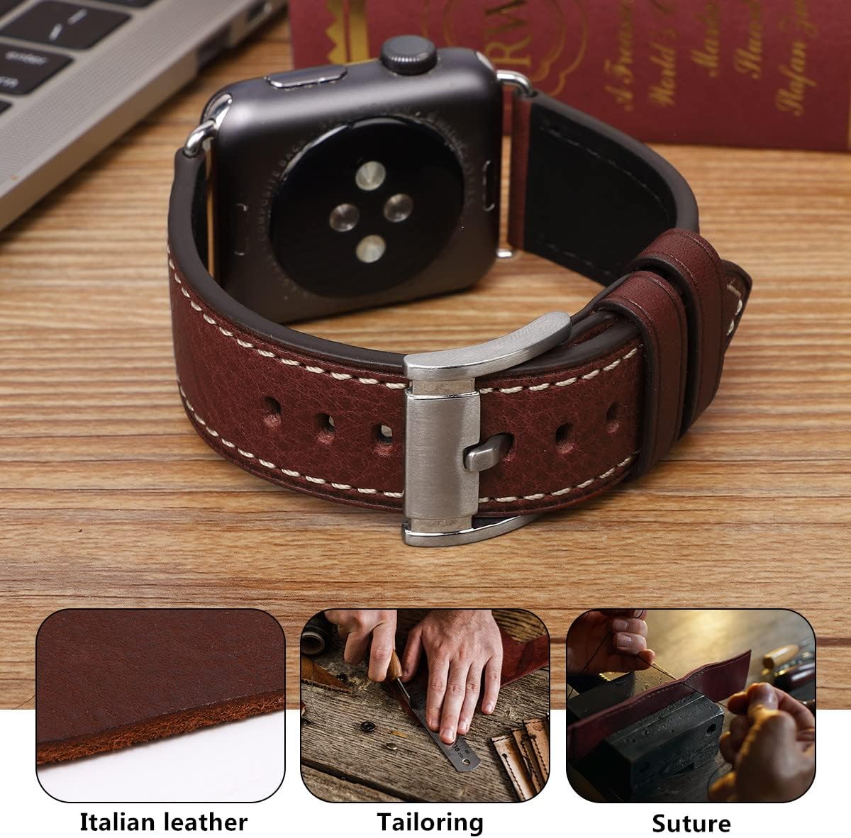 HUAFIY Compatible for Apple Watch Bands 42mm 44mm45mm46mm 49mm 38mm 40mm41mm, Genuine Leather Band Strap for iWatch Series 11/10/9/8,7,6,5,4,3,2,1, Ultra3 2 1 - Image 5