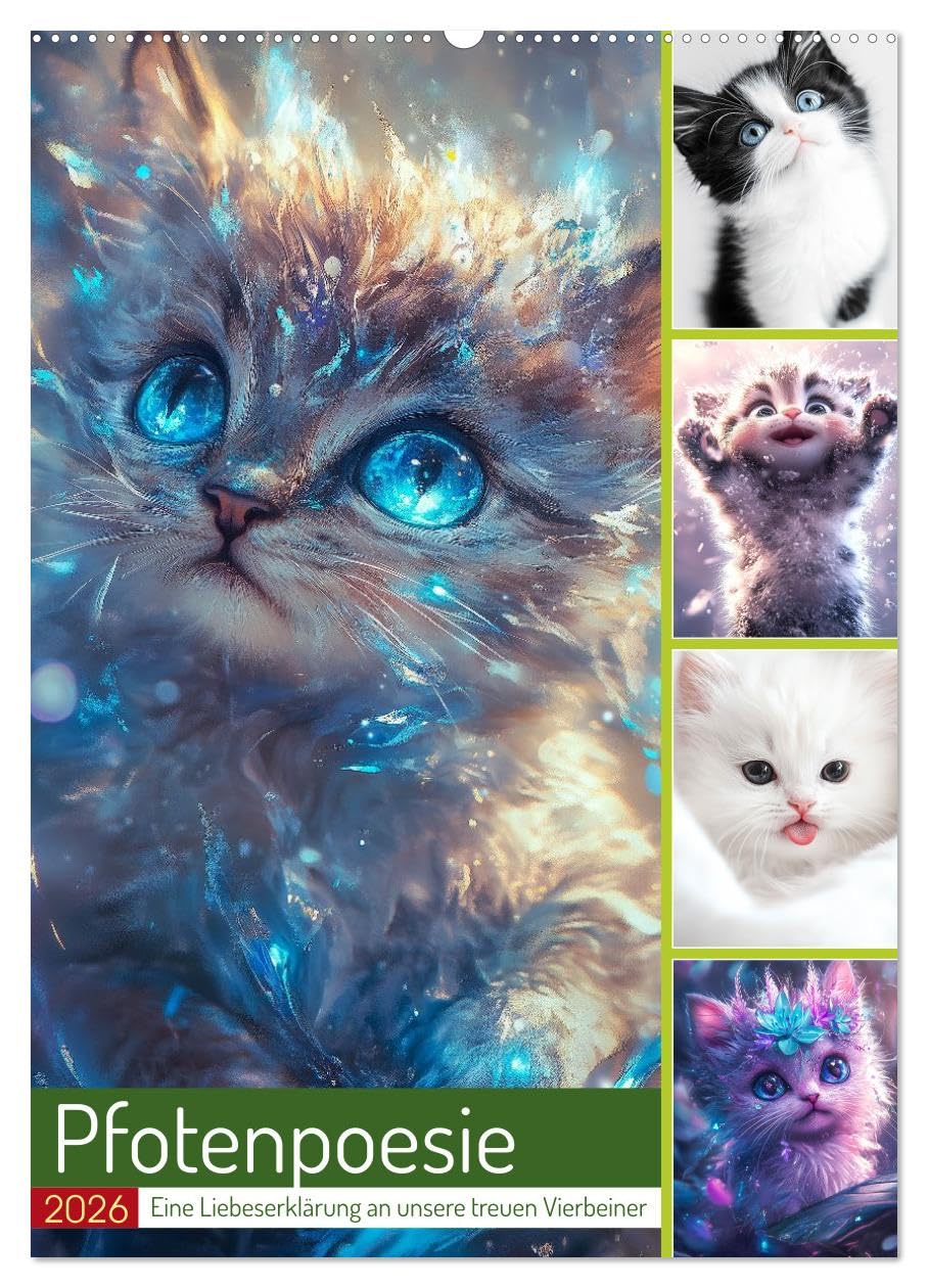 Pfotenpoesie (Wandkalender 2026 DIN A2 hoch), CALVENDO Monatskalender: Treue Katzen sind flauschige Seelengefährten mit sanften Pfoten und großen Herzen. (CALVENDO Tiere)