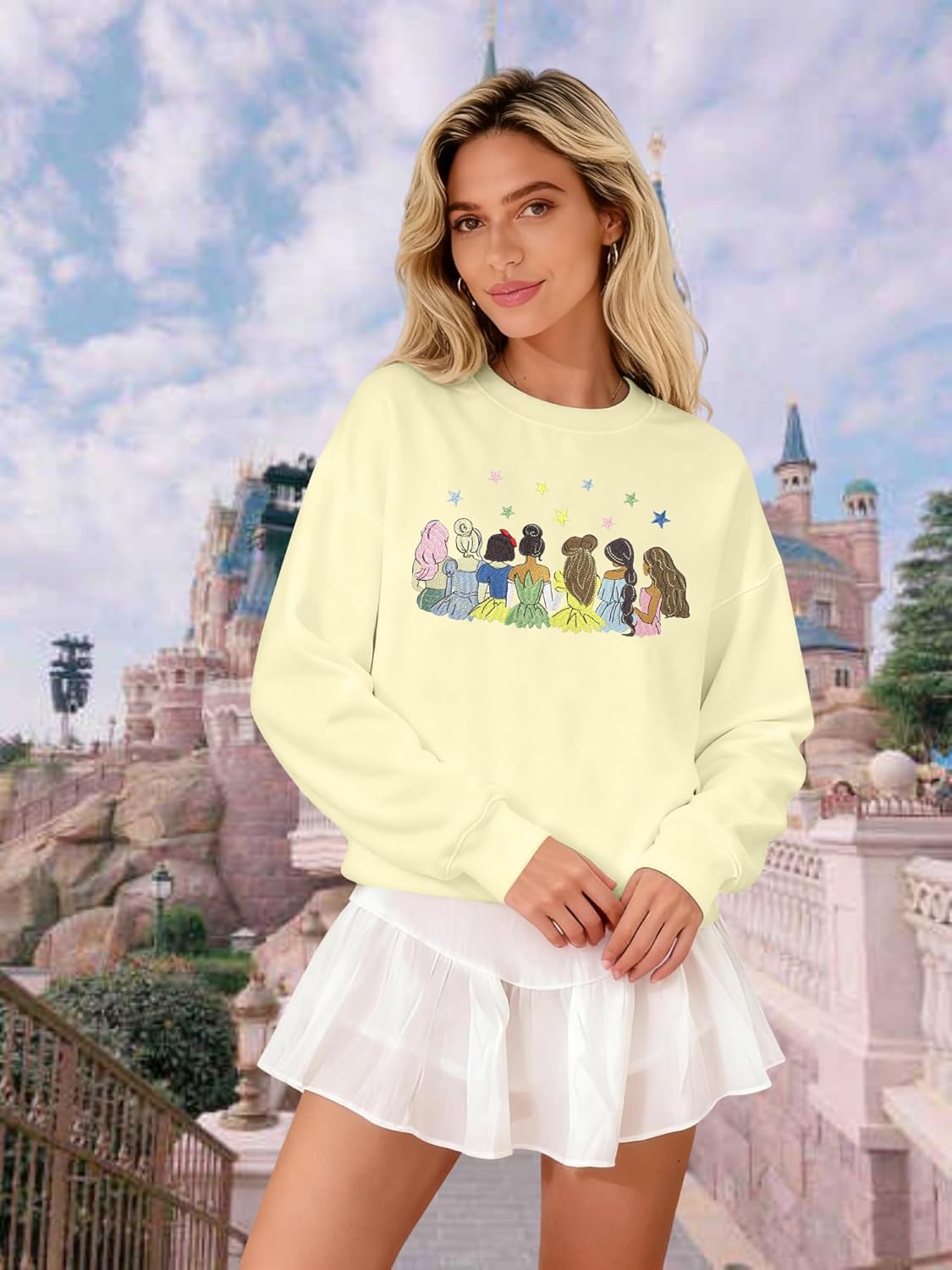 KIDDAD Magical Sweatshirt for Women Embroidered Princess Sweater Magic Family Vacation Shirt Casual Long Sleeve Tops - Image 2